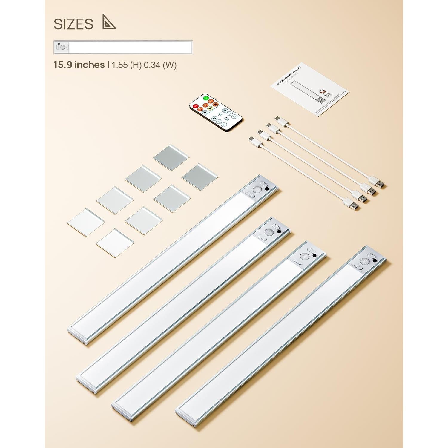 Luces Bajo Gabinete Flysein, 80 LED, Recargables, Control Remoto