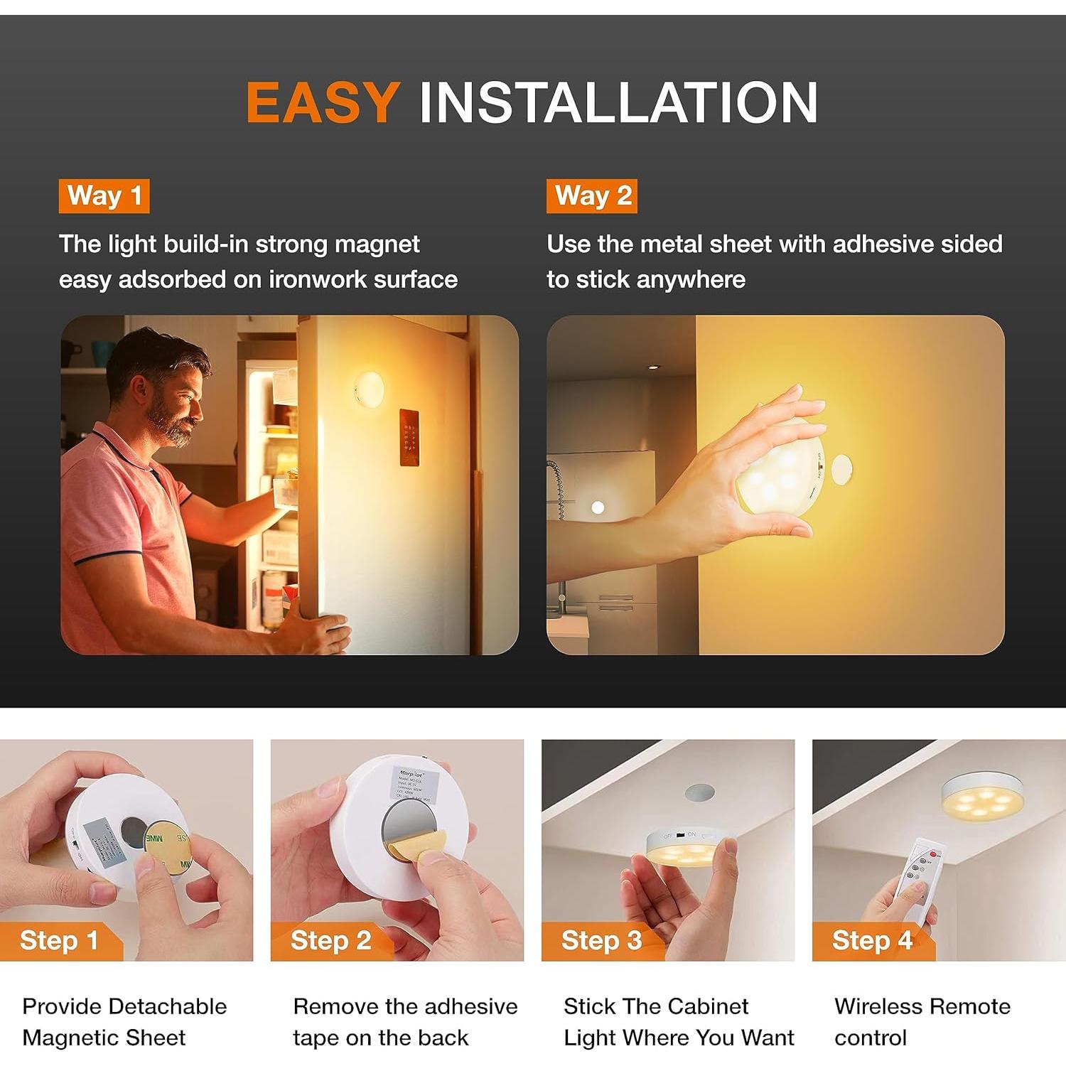 Luces Puck LED MEKKLEON con Control Remoto - 3 Piezas, 1000mAh