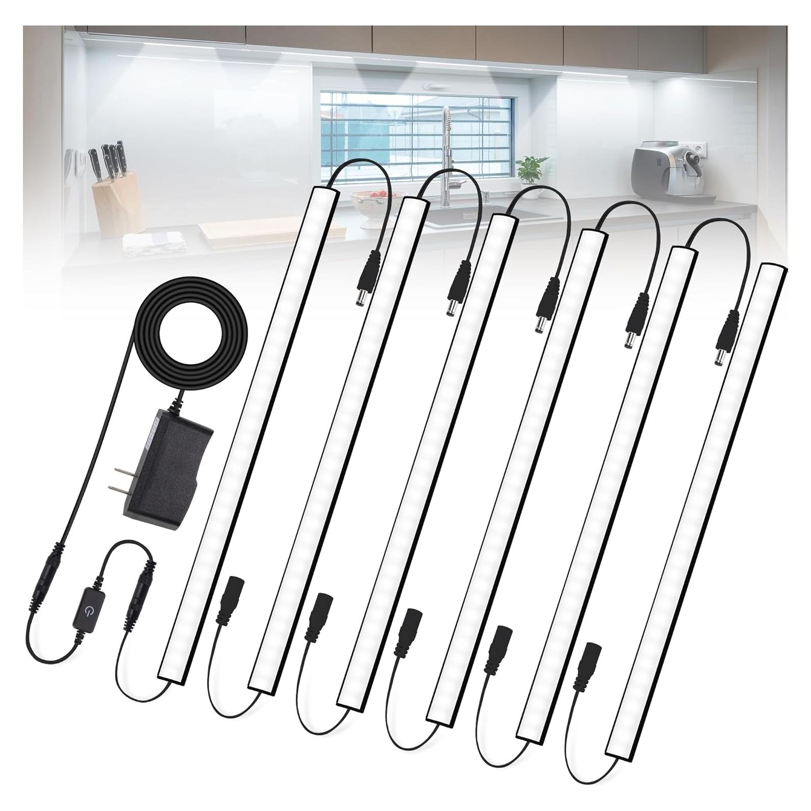 Kit de Iluminación LED Bajo Gabinete JUSJUBR 6 Pcs 30.48 cm 6000K