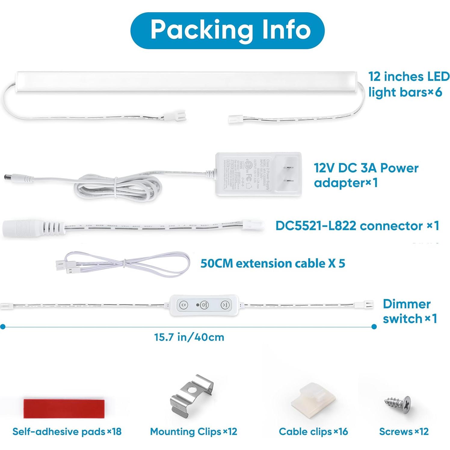 Kit de Iluminación Bajo Gabinete Litever 6 Luces LED 30cm 3000K