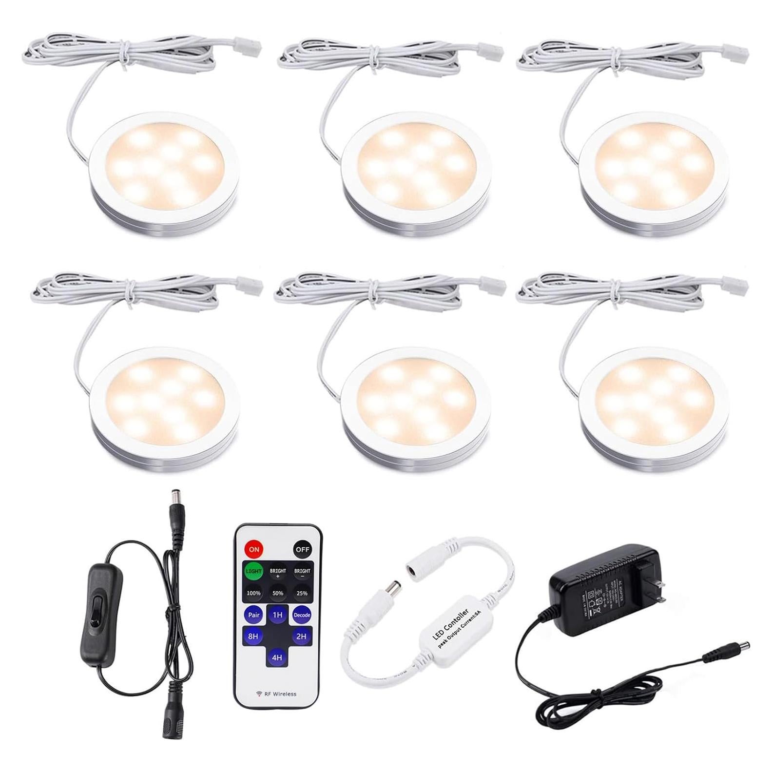 AIBOO Kit de 6 Luces LED Puck Regulables para Cocina 12V