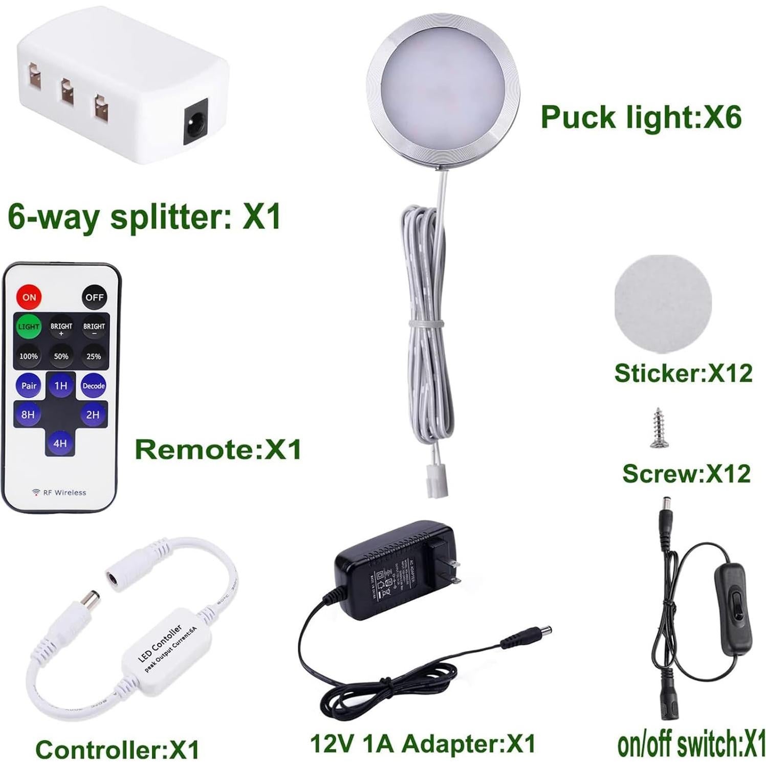 AIBOO Kit de 6 Luces LED Puck Regulables para Cocina 12V