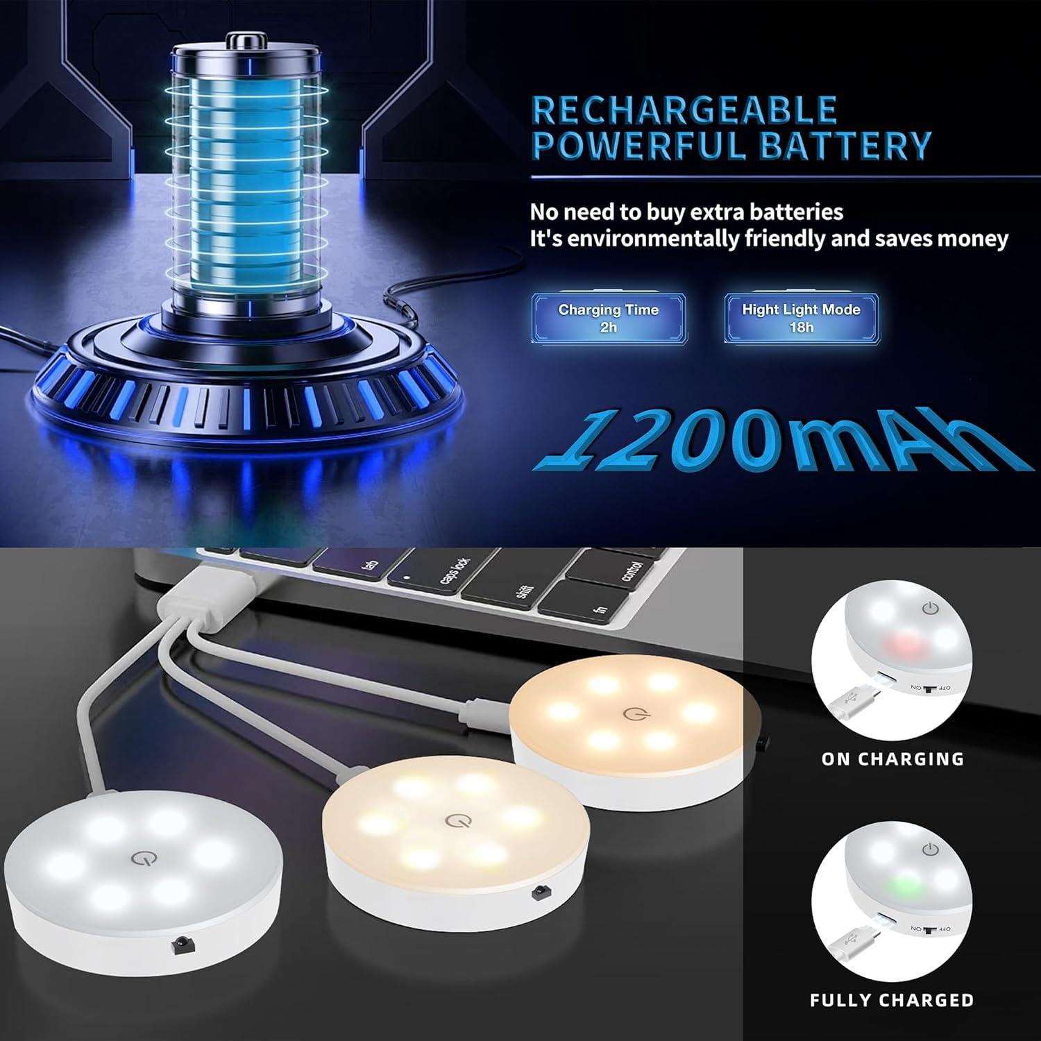 Luces Puck Recargables con Control Remoto 3000K - 6 Piezas