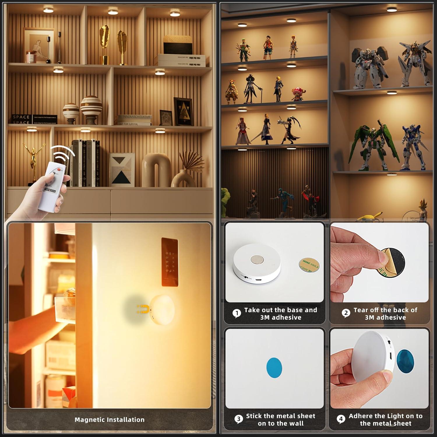 Luces Puck Recargables con Control Remoto 3000K - 6 Piezas