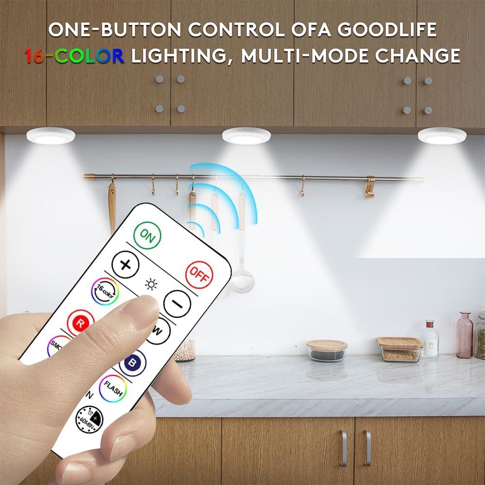 Luz LED Puck Inalámbrica 16 Colores Paquete de 3 con Control Remoto