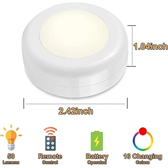 Luz LED Puck Inalámbrica 16 Colores Paquete de 3 con Control Remoto