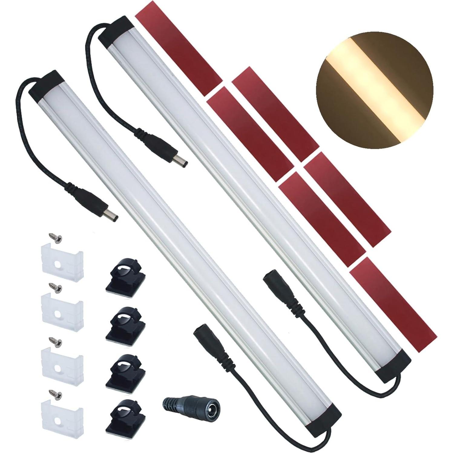 Litever Barra de Iluminación Bajo Gabinete 12VDC 3000K - Paquete de 2