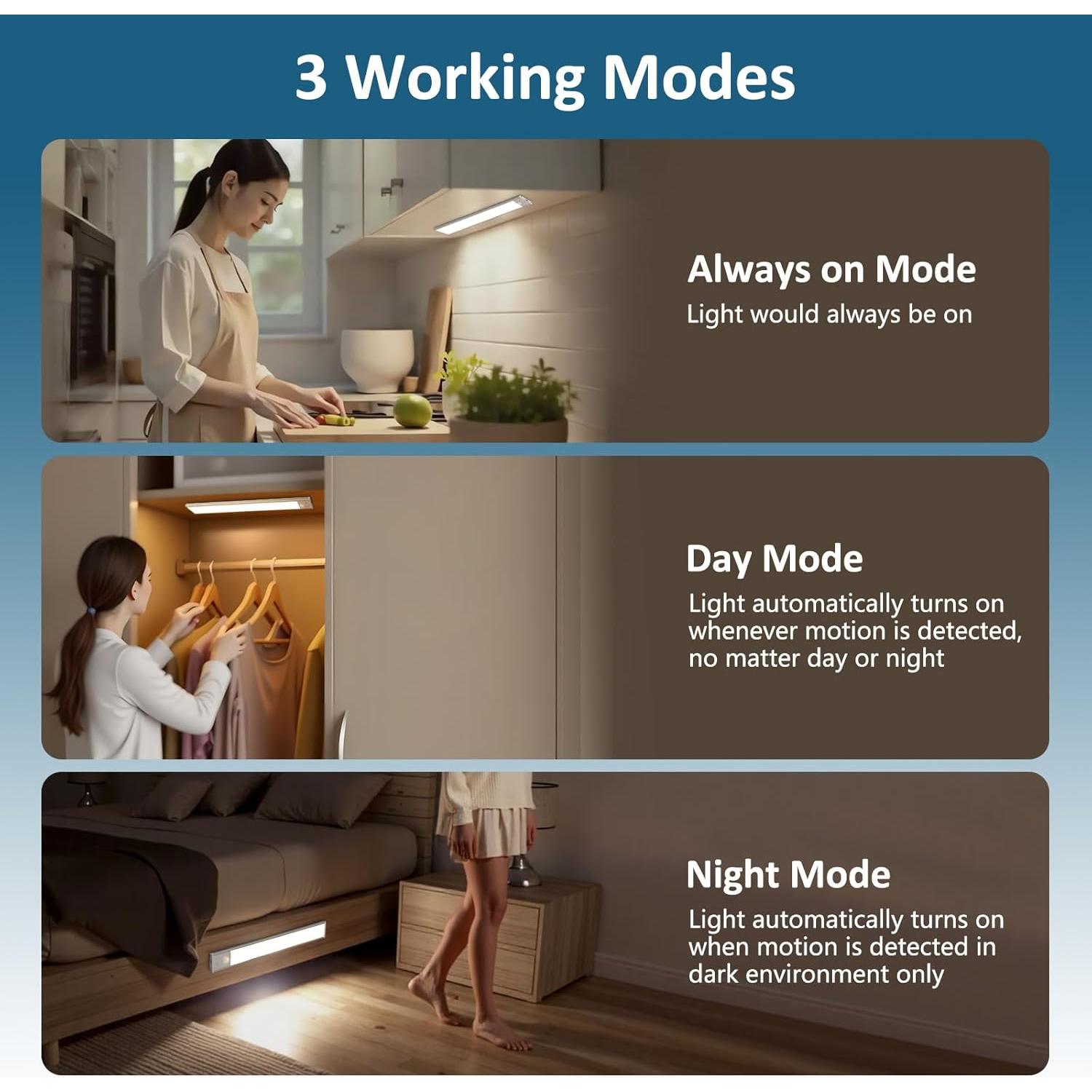 Luces Bajo Gabinete Ascher 38.6cm Recargables Sensor Movimiento