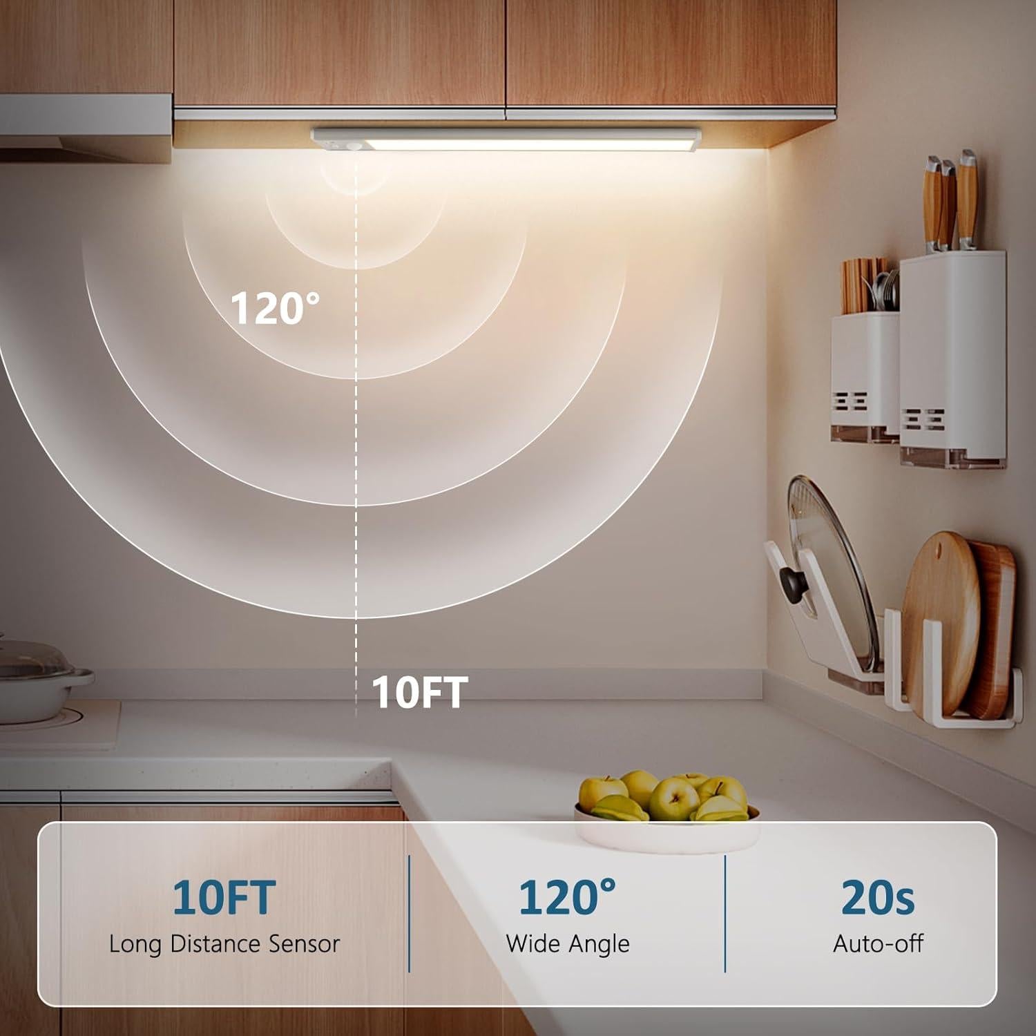 Luces Bajo Gabinete Ascher 38.6cm Recargables Sensor Movimiento