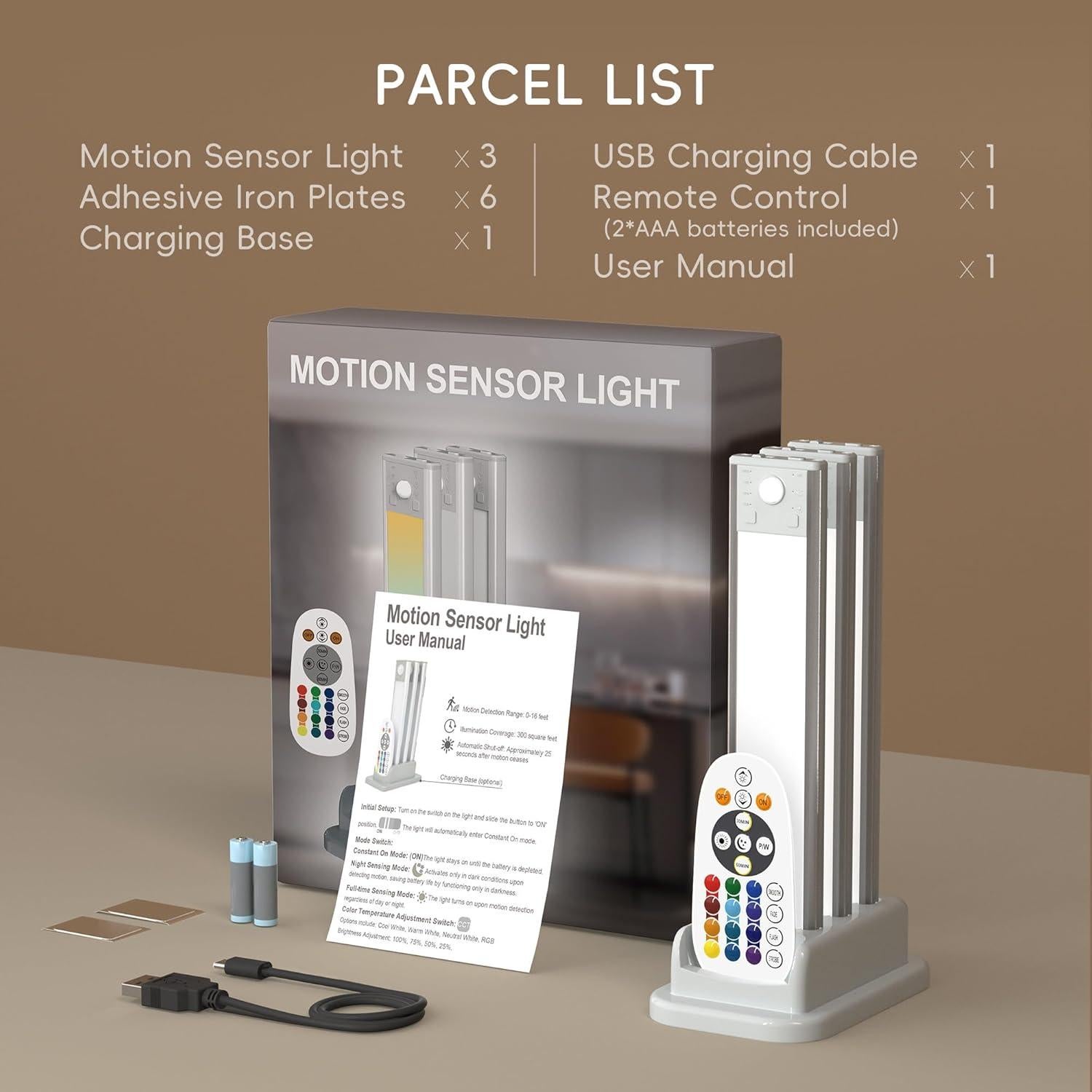 Lexall Luz Bajo Gabinete LED 60 LEDs Recargable con Sensor