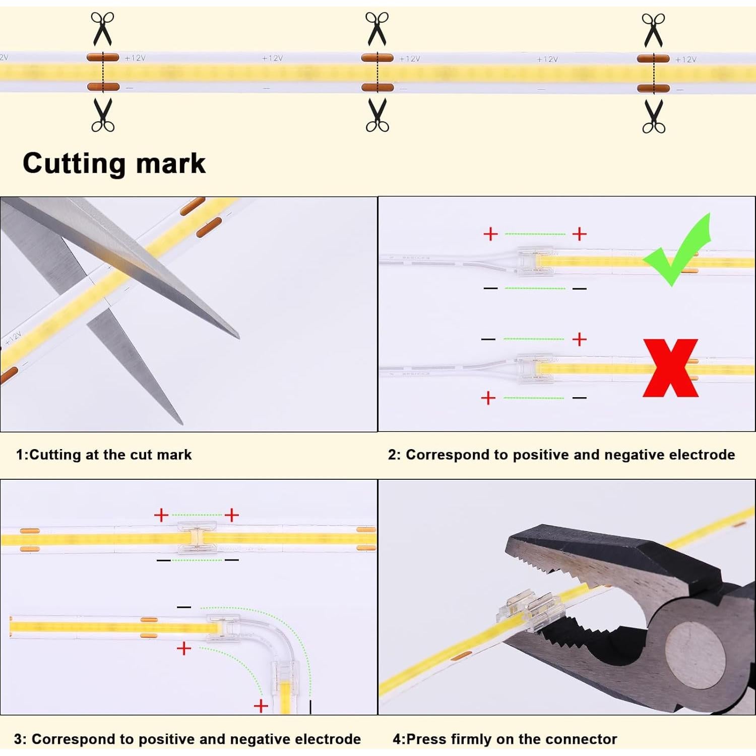 Kit de Iluminación LED COB 10m 12V ZHONG YI Luz Blanca 4000K
