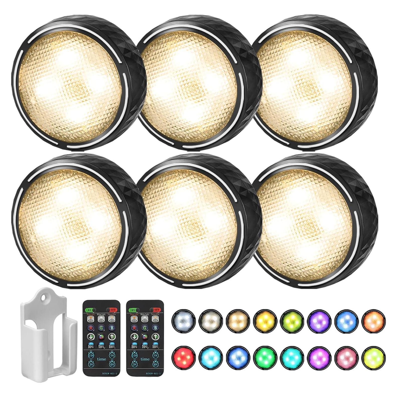 Luces LED Disco Inalámbricas Adhesivas 6 Pzas Control Remoto