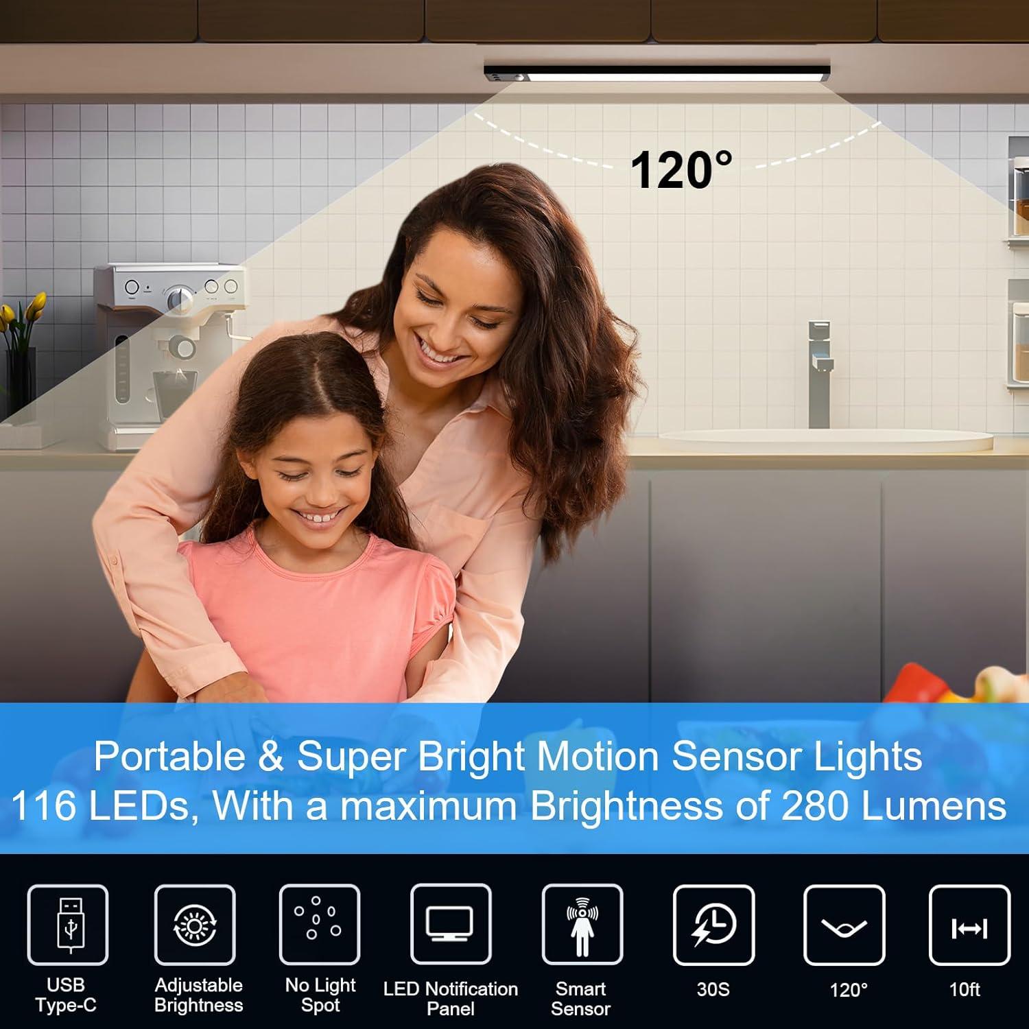 YELKO Luz Bajo Gabinete 30cm con Sensor de Movimiento Recargable