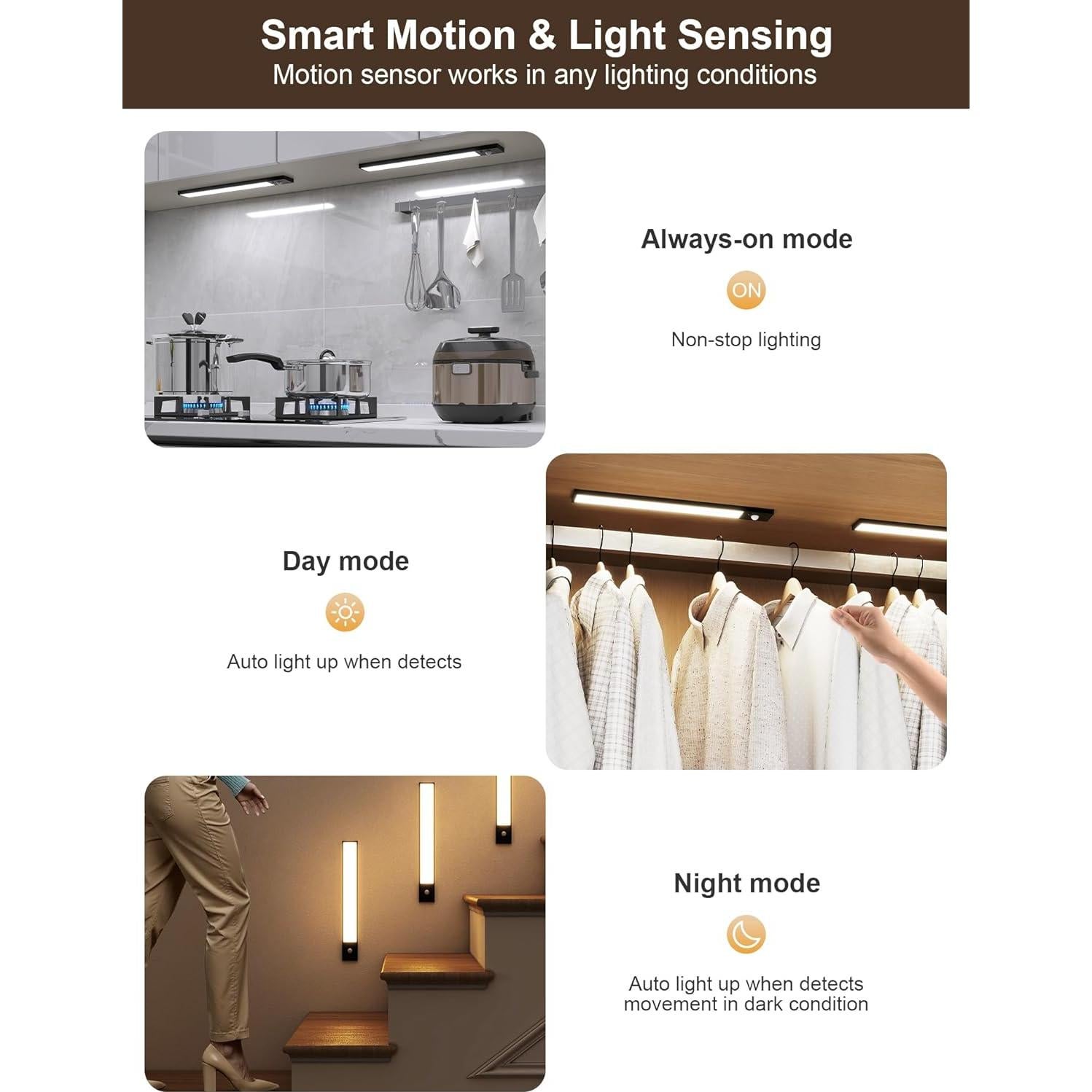 Luces Bajo Gabinete Inalámbricas Tnight 12" 3pk LED Sensor Movimiento