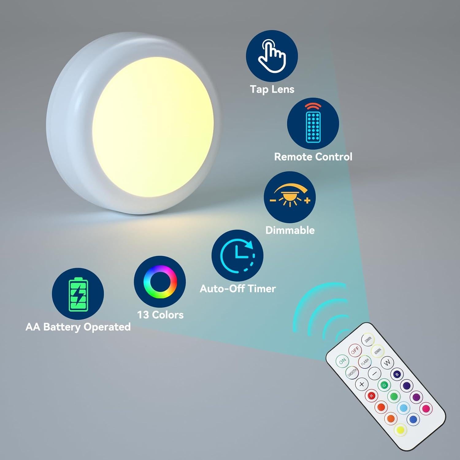 Luces LED Puck Inalámbricas BESTDLCLITE 6 Piezas 13 Colores