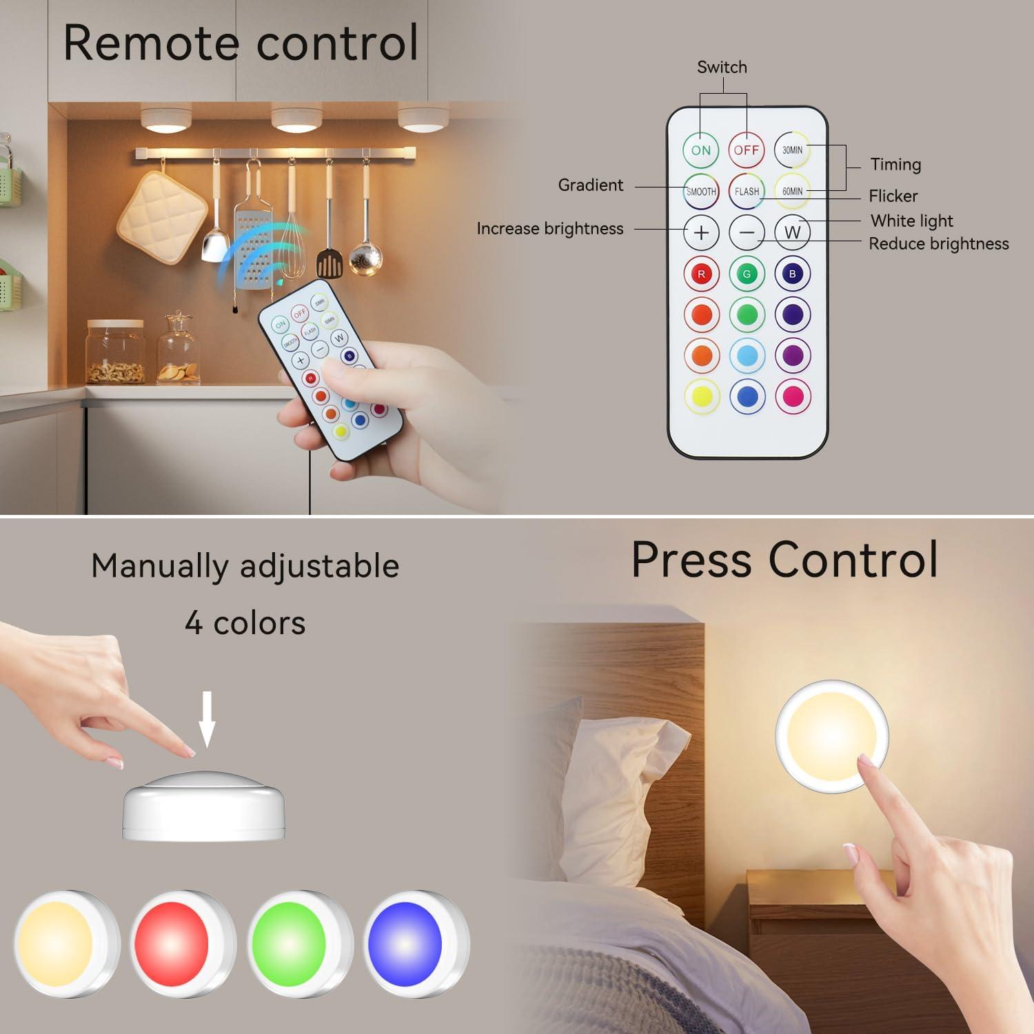 Luces LED Puck Inalámbricas BESTDLCLITE 6 Piezas 13 Colores