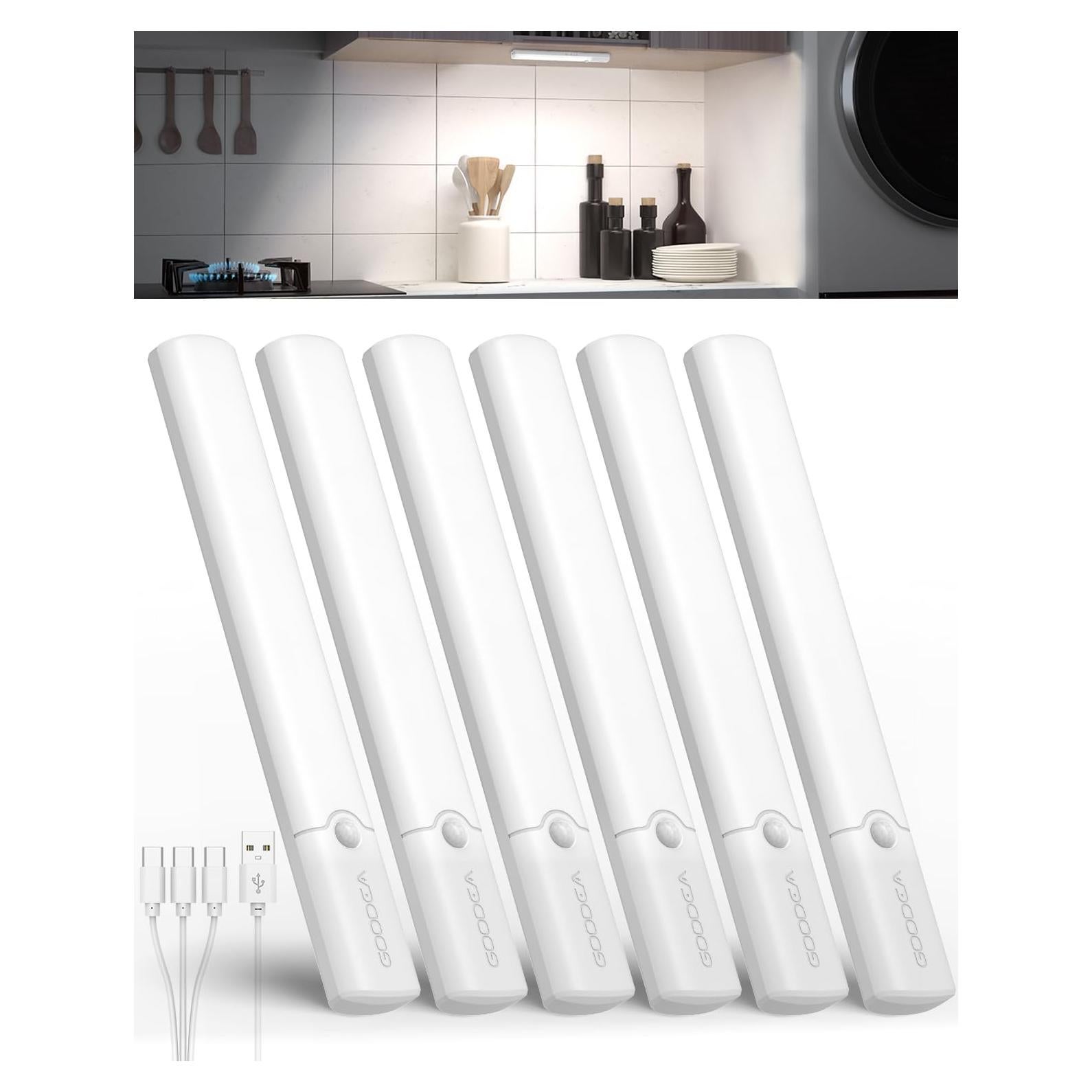 Sensor de Movimiento Luz Interior Goodea 6 Pzas Batería Recargable