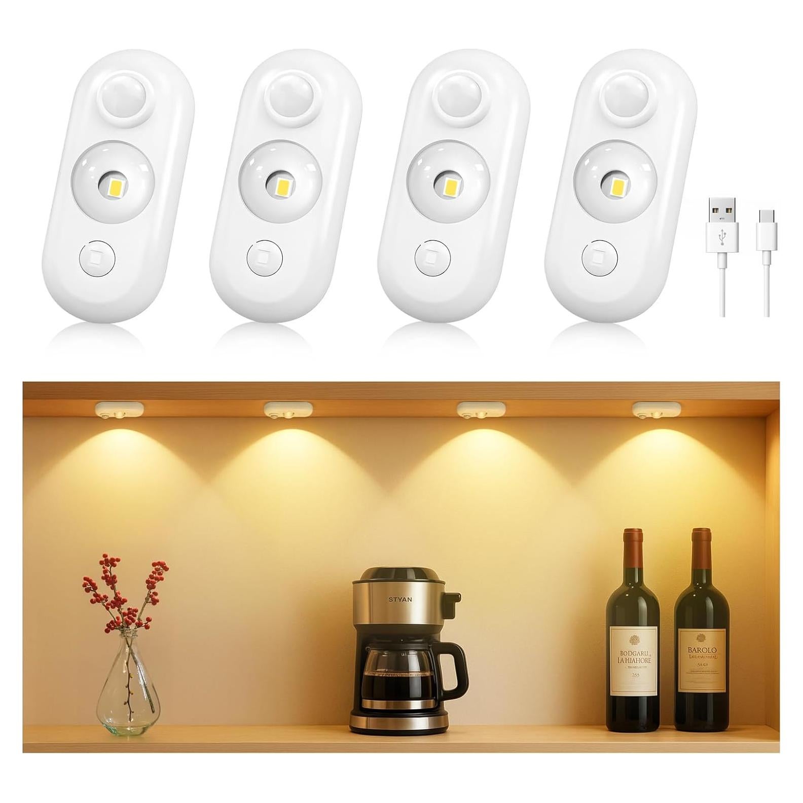 Luces de Puck LED con Sensor de Movimiento LKT, 4 Pzas