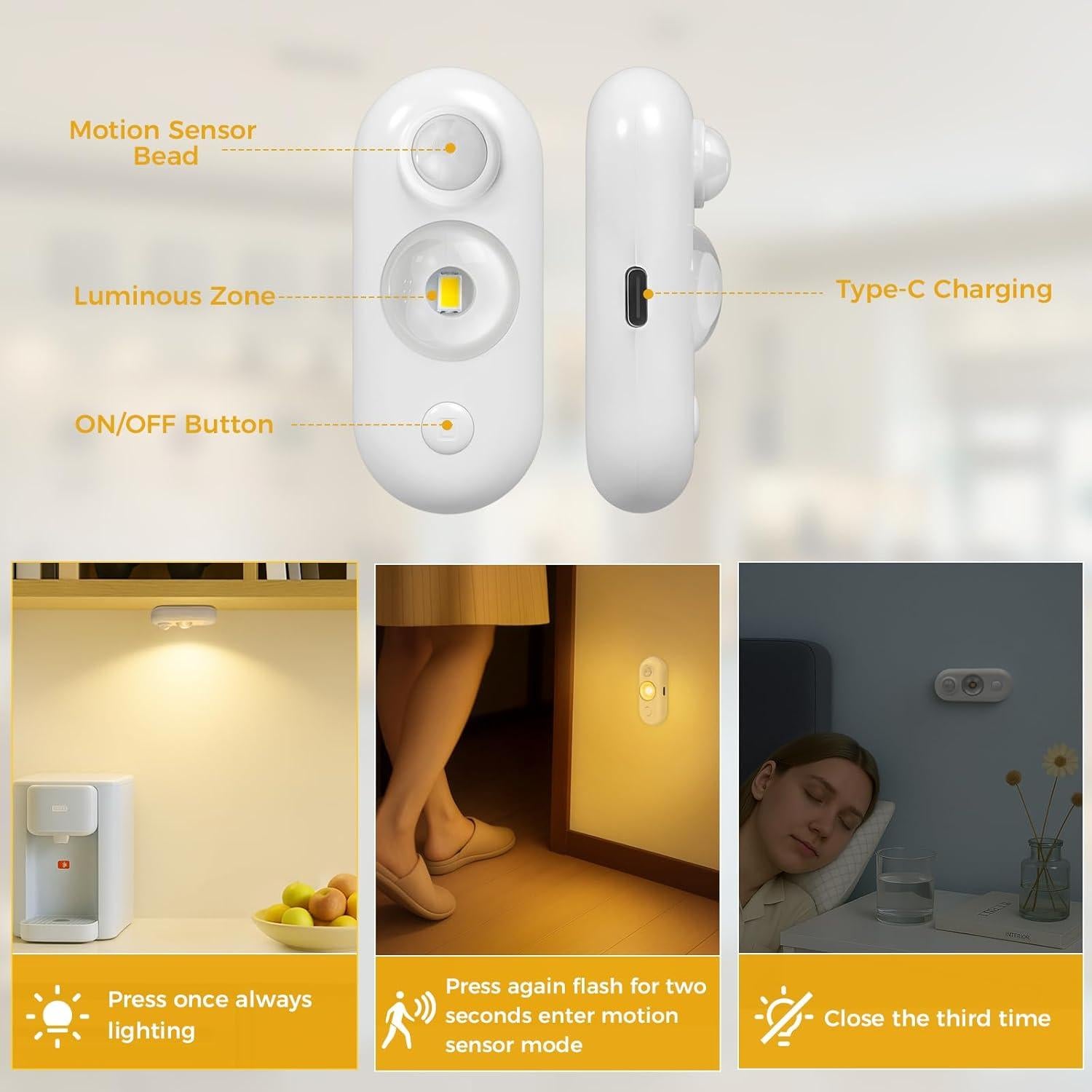 Luces de Puck LED con Sensor de Movimiento LKT, 4 Pzas