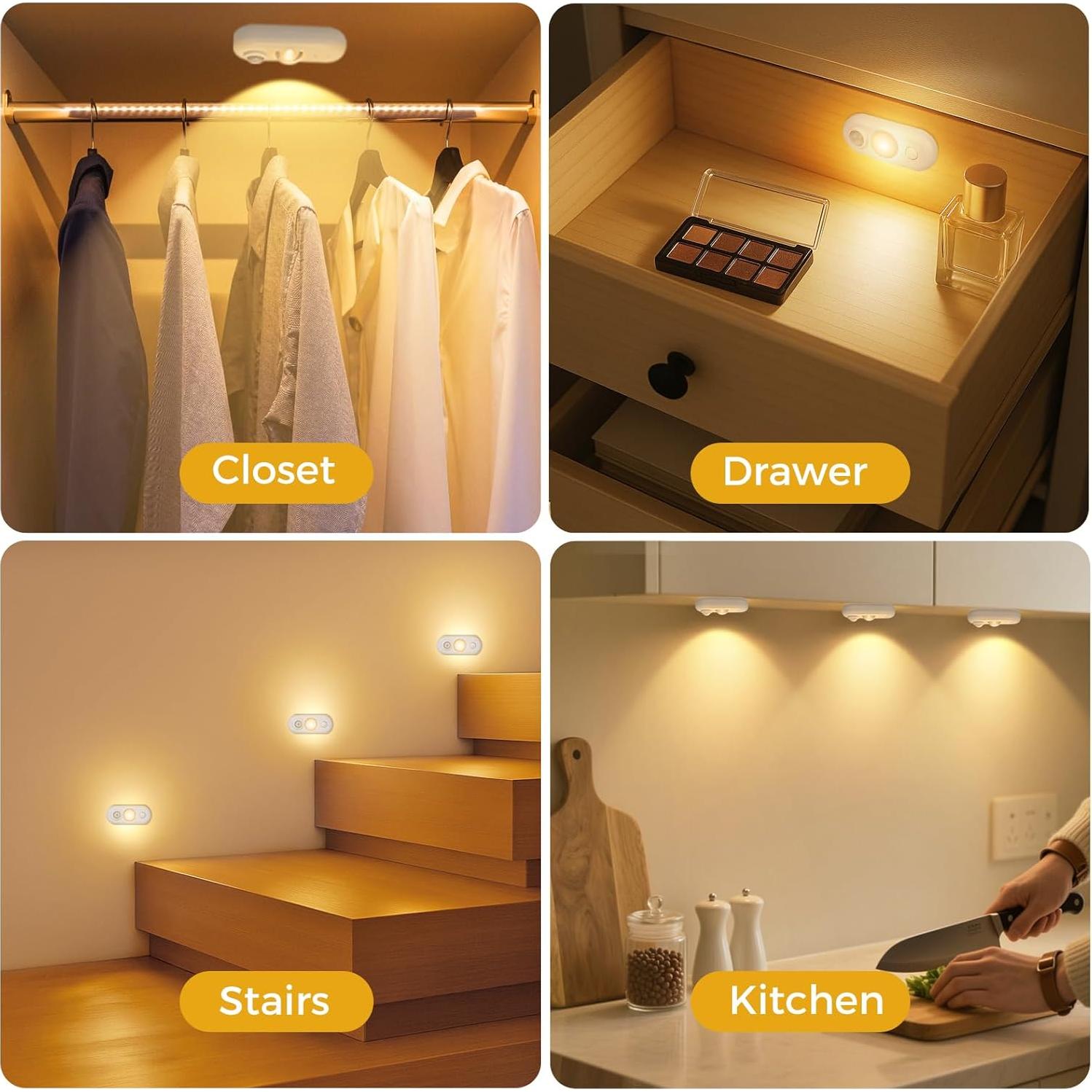 Luces de Puck LED con Sensor de Movimiento LKT, 4 Pzas