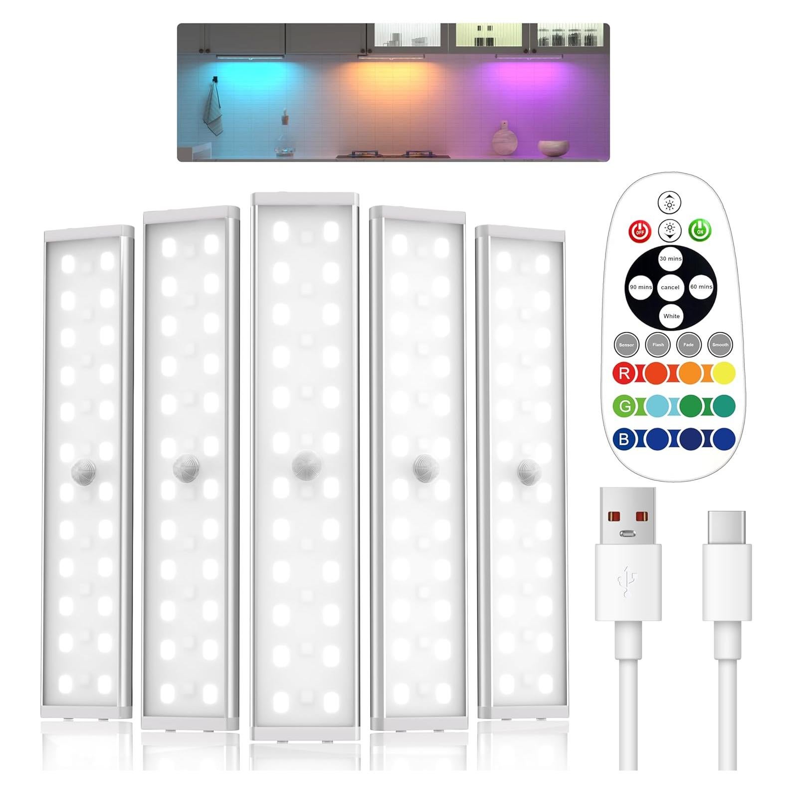 Iluminación Bajo Gabinete Long-Stars 58LED RGB 5Pack Sensor