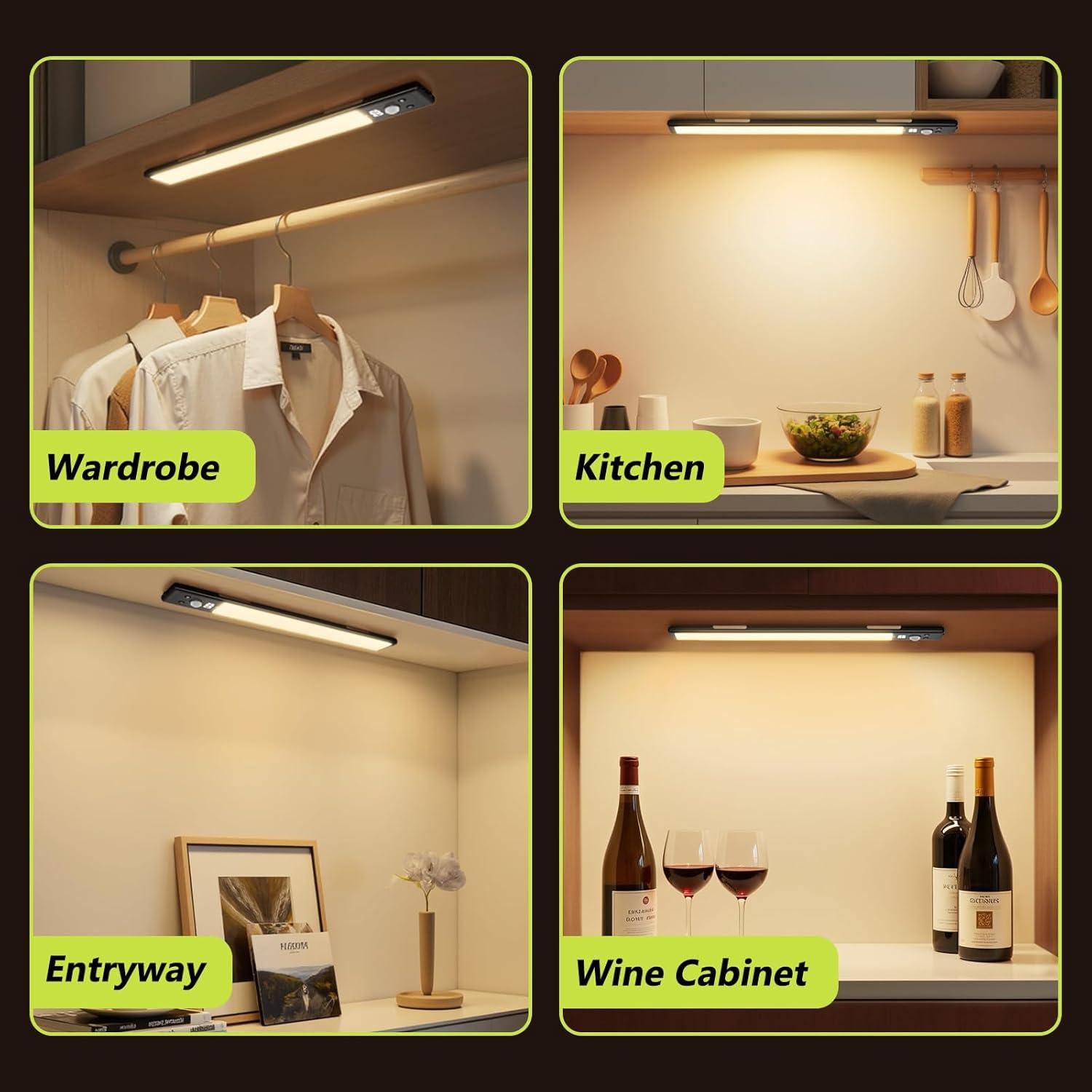 Luces Bajo Gabinete Mpotmiy 52 LED Recargables con Sensor 2-Pack