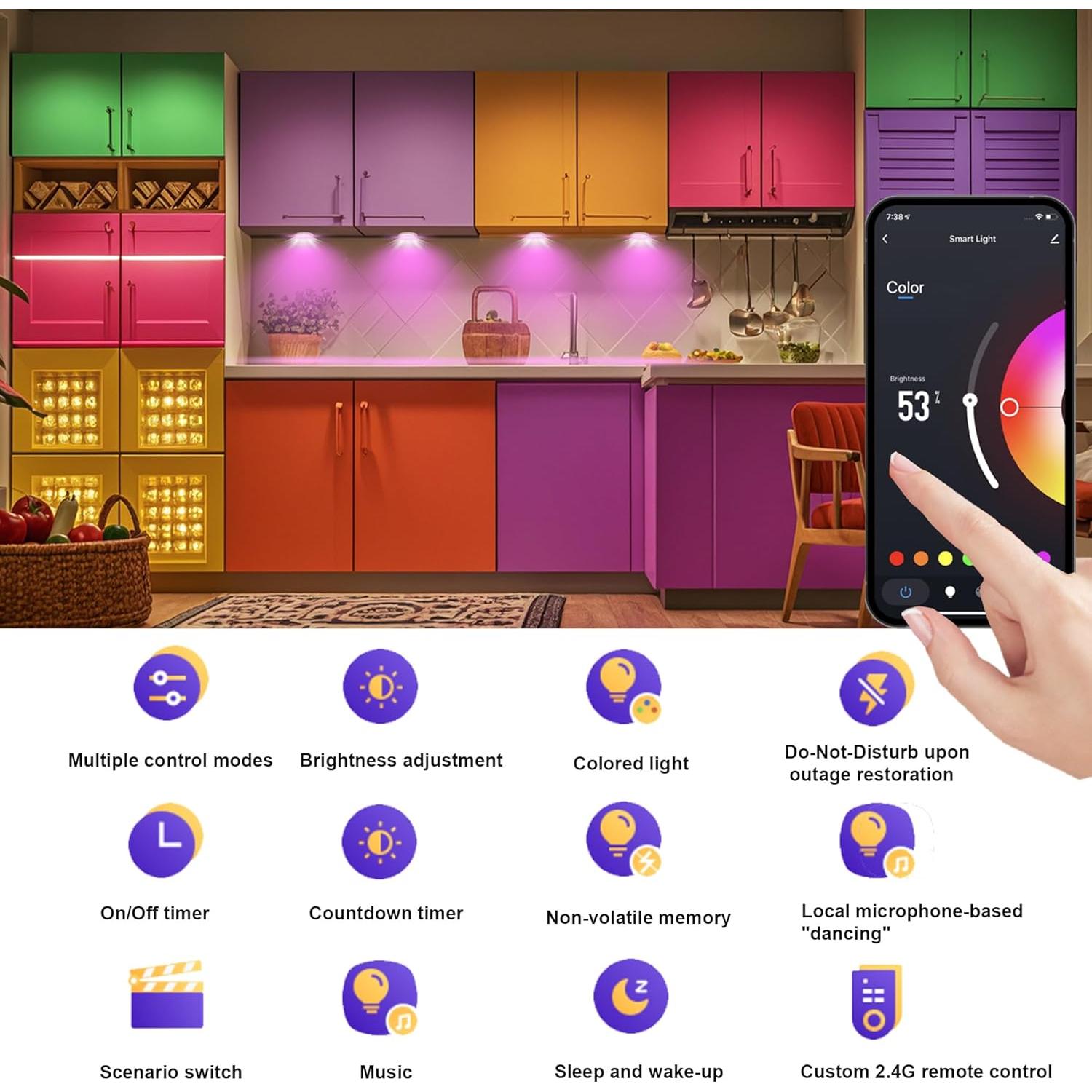 Kit de 6 Luces LED RGB YSRSAI con Control Remoto y App