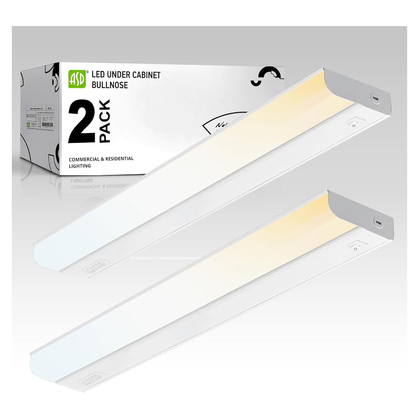 ASD 24 Inch LED Under Cabinet Lighting Hardwired, On/Off & Color Temp Switch, 12W 1051LM, 5CCT 2700K-5000K CRI90+, Dimmable Under Counter Lights for Kitchen, Under Cabinet Lights, 2 Pack, UL