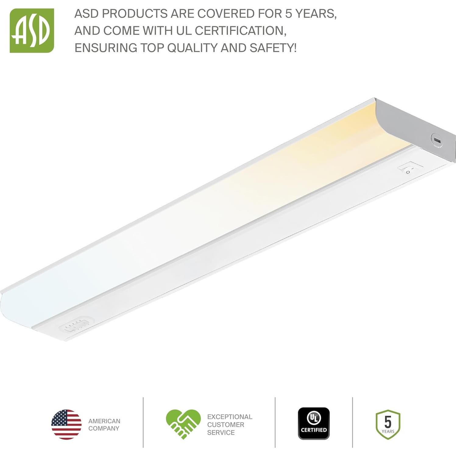 ASD 24 Inch LED Under Cabinet Lighting Hardwired, On/Off & Color Temp Switch, 12W 1051LM, 5CCT 2700K-5000K CRI90+, Dimmable Under Counter Lights for Kitchen, Under Cabinet Lights, 2 Pack, UL