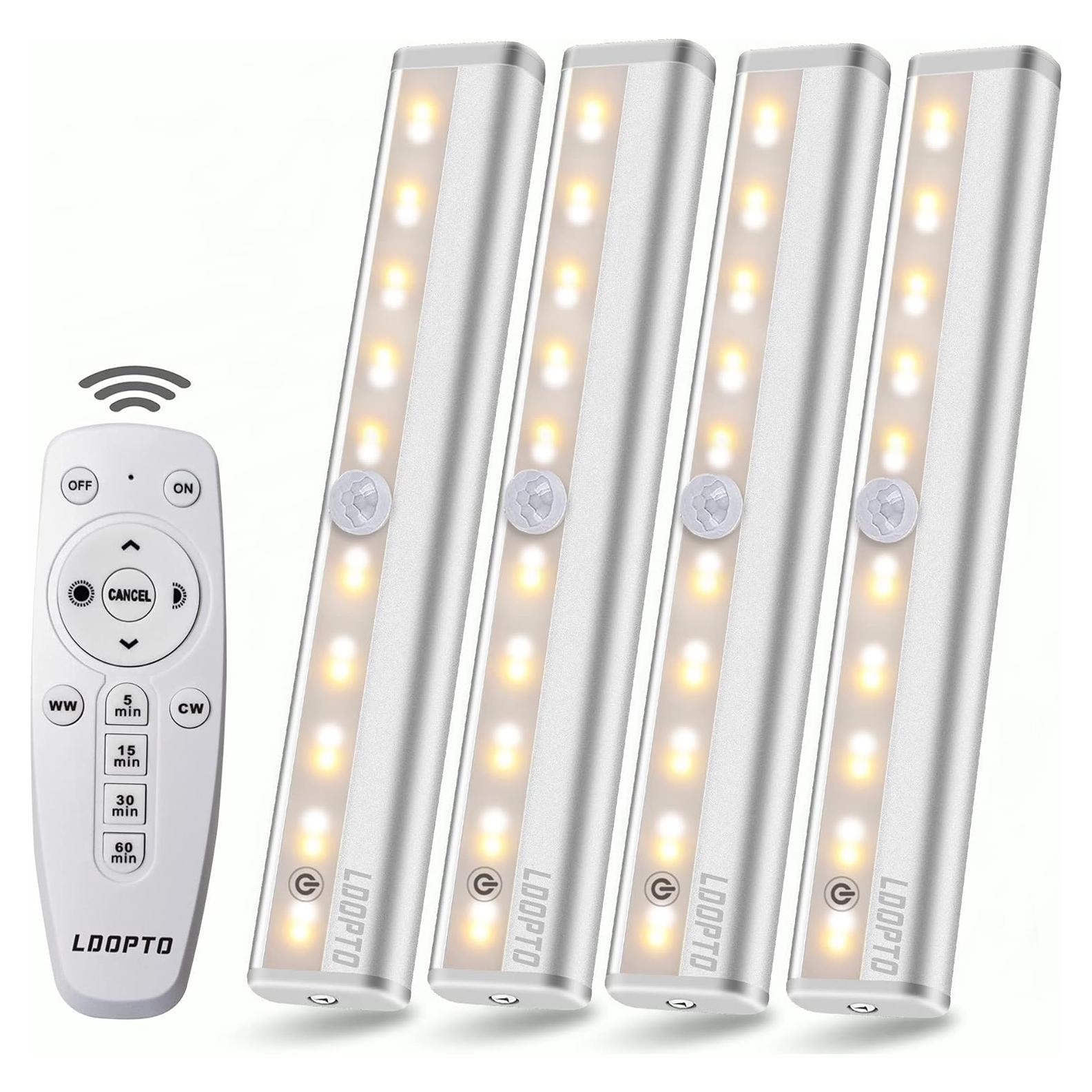 Luces Bajo Gabinete LED LDOPTO Inalámbricas 4 Piezas con Control Remoto