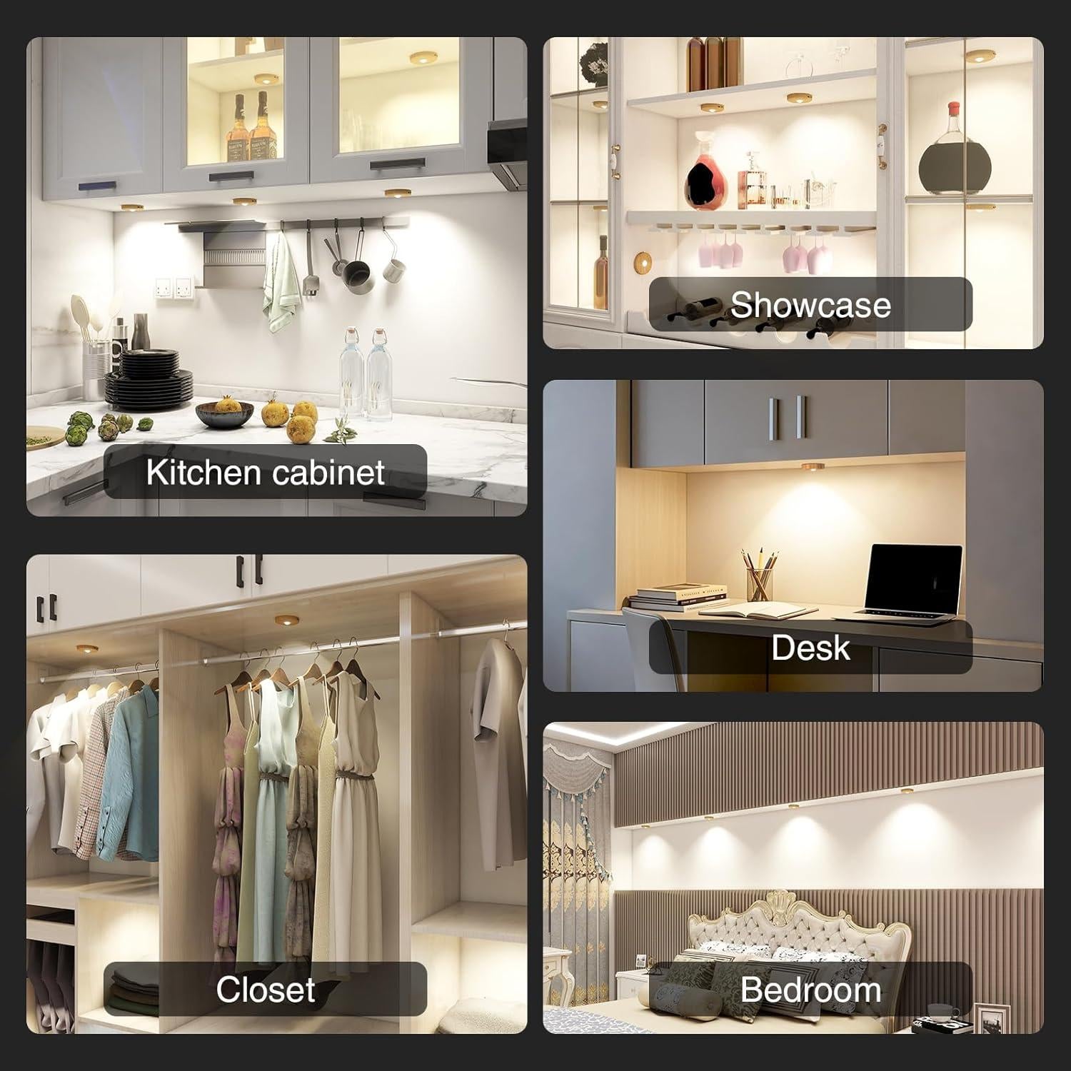 Luces Puck Inalámbricas Recargables 2200mAh con Control Remoto - 5PCS