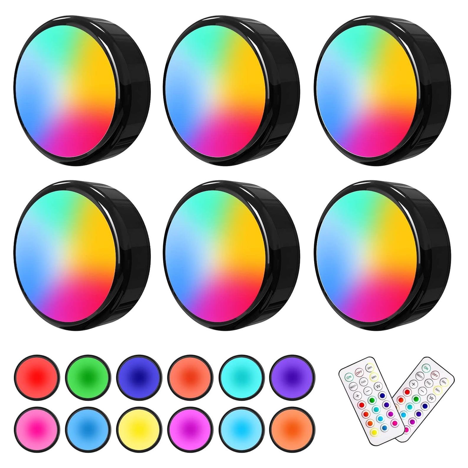 ILUXY Luces LED Puck con Control Remoto, Paquete de 6, Negro