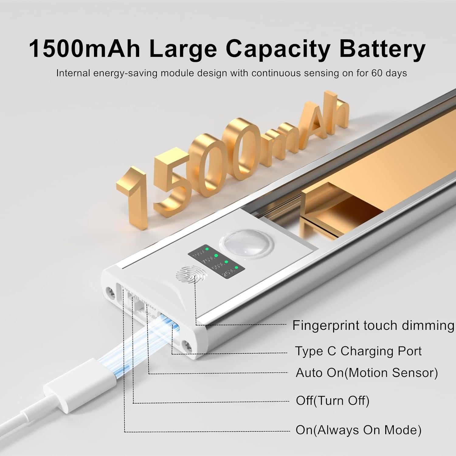 Luz bajo gabinete LED BLE 30.48cm recargable con sensor