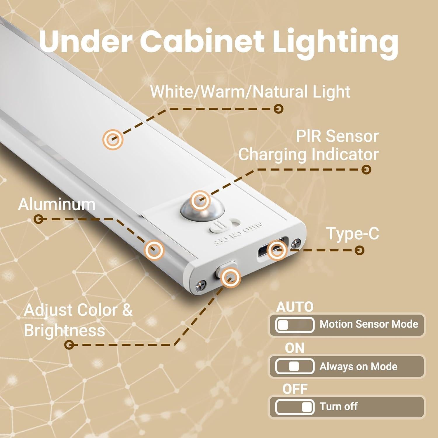 Luces LED Bajo Gabinete Hyrion 20 cm con Sensor de Movimiento
