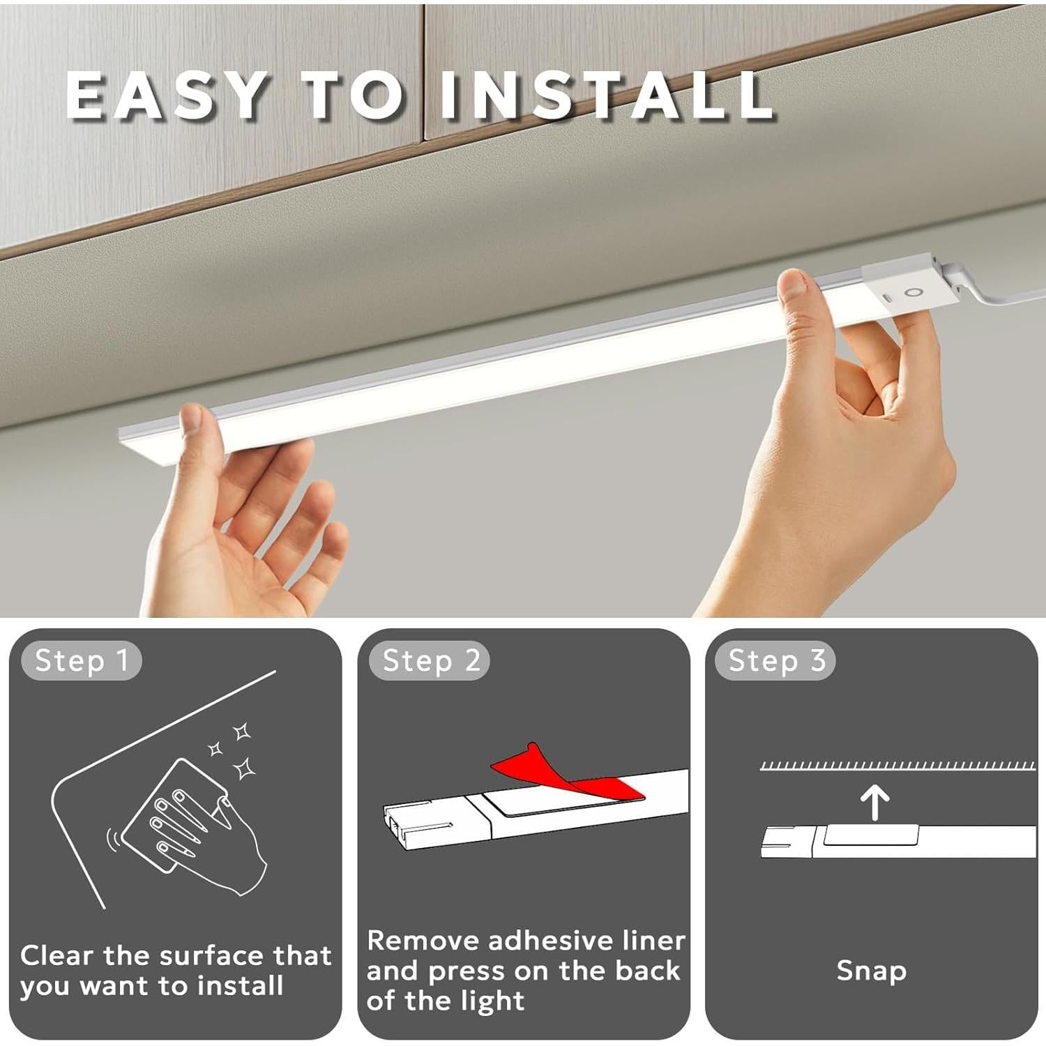 Luz LED Bajo Gabinete MYPLUS 16" Regulable 370Lúmenes 5 Colores