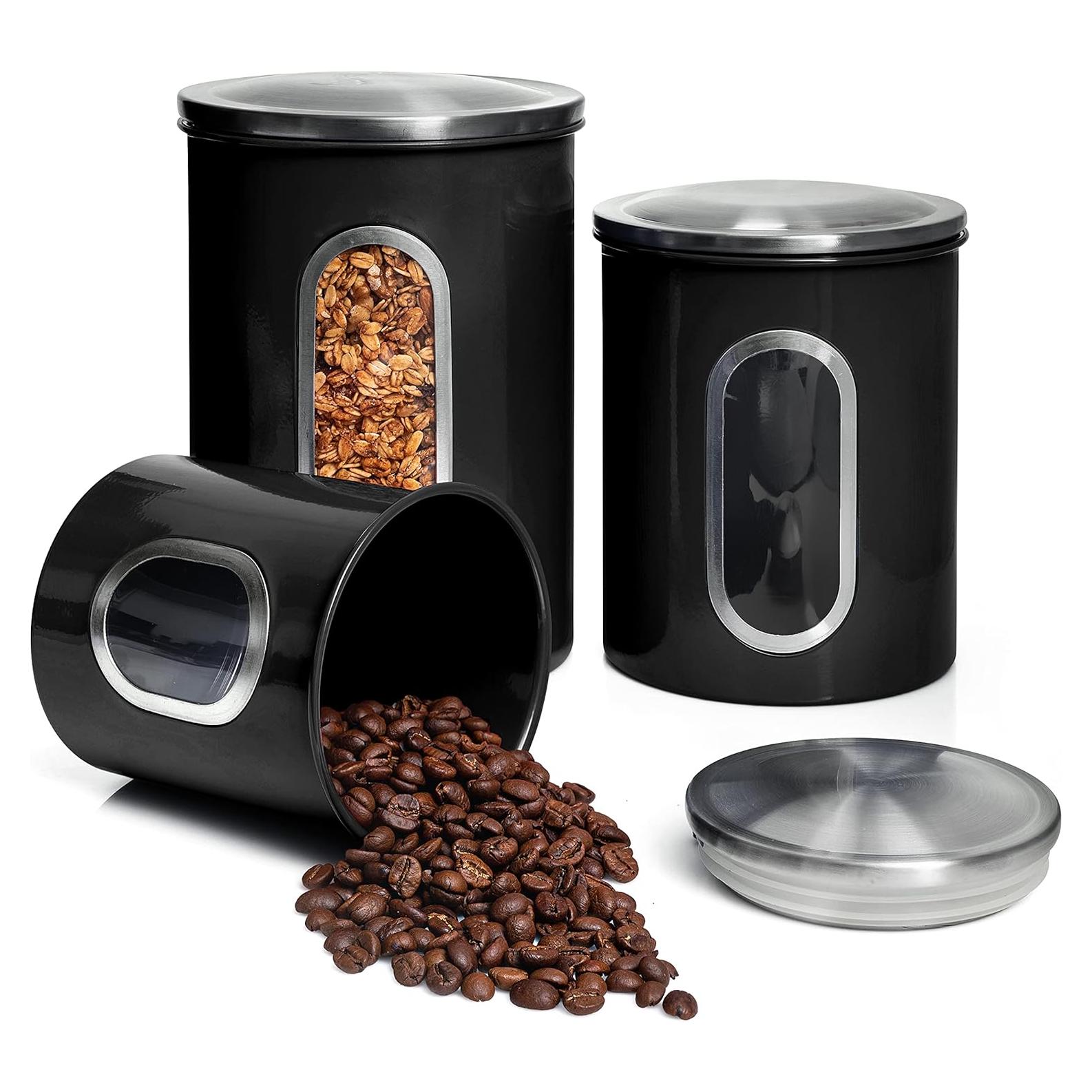 Mixpresso Juego de 3 Tarros Herméticos Negros para Alimentos