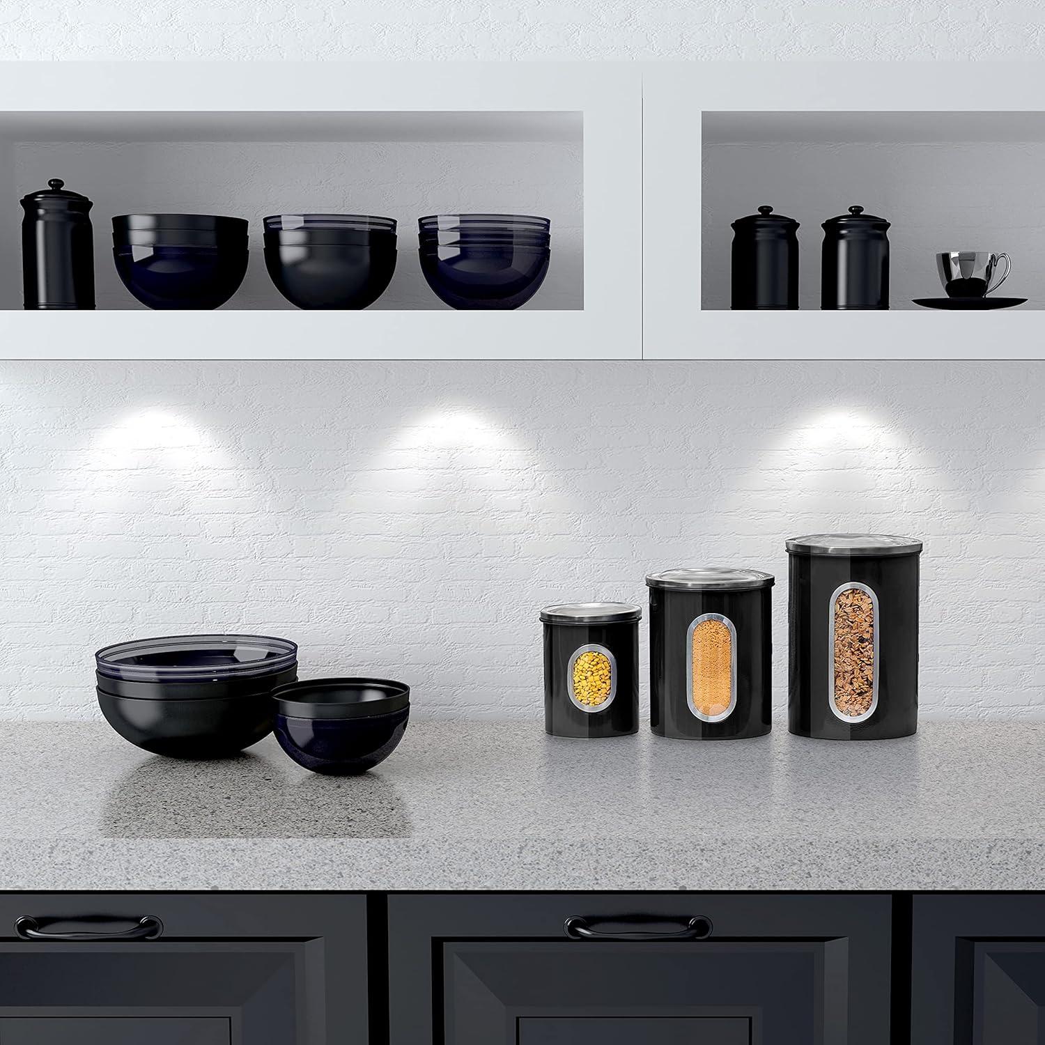 Mixpresso Juego de 3 Tarros Herméticos Negros para Alimentos