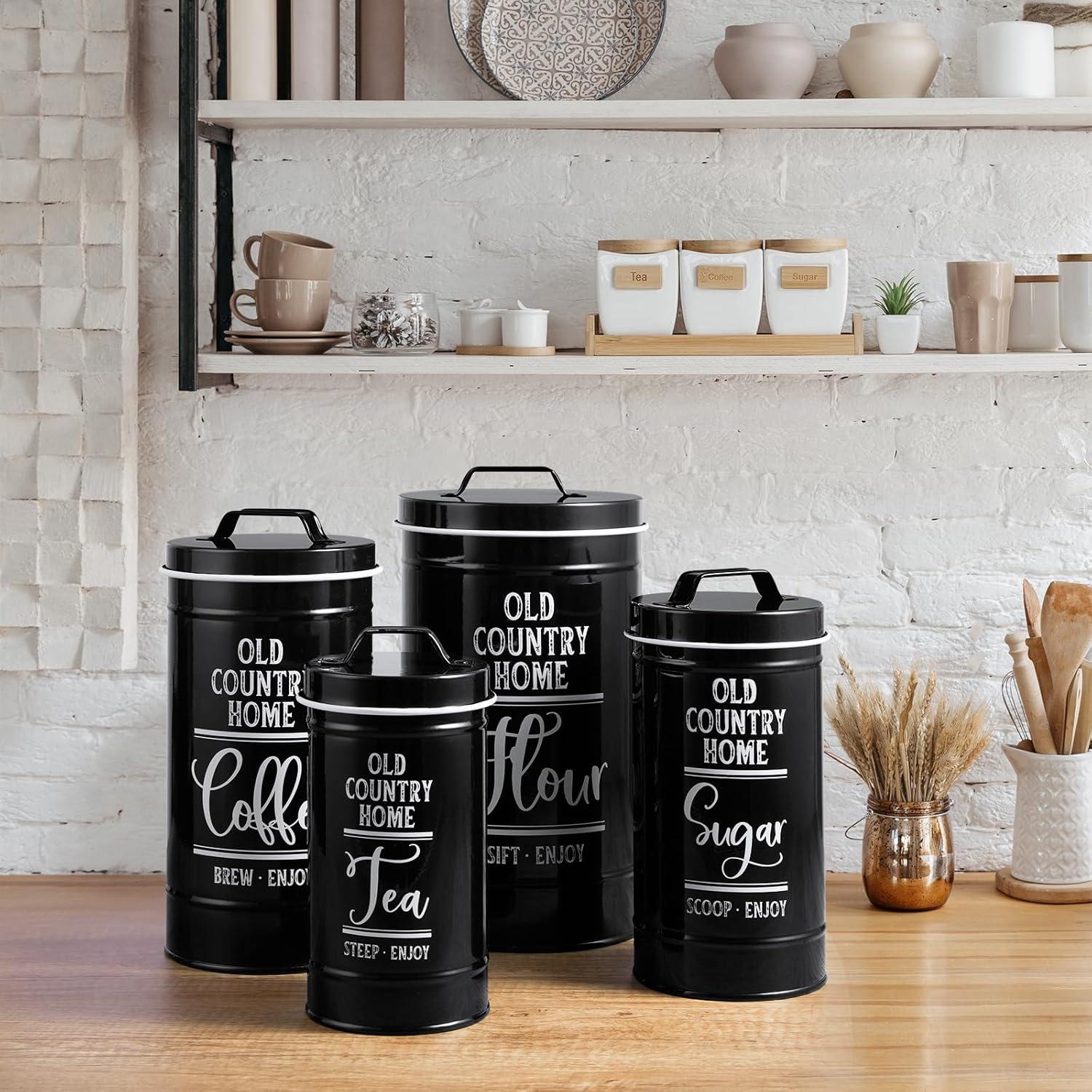 Conjunto de 4 Tarros Herméticos Negros DAYYET para Cocina