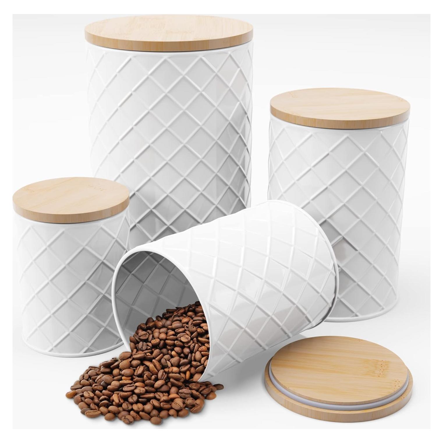 Conjunto de 4 Frascos de Metal Blanco Pebble & Stem Herméticos