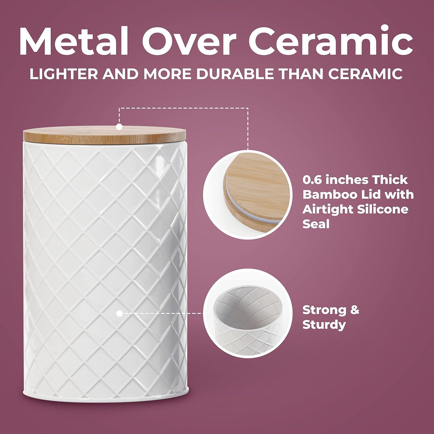 Conjunto de 4 Frascos de Metal Blanco Pebble & Stem Herméticos