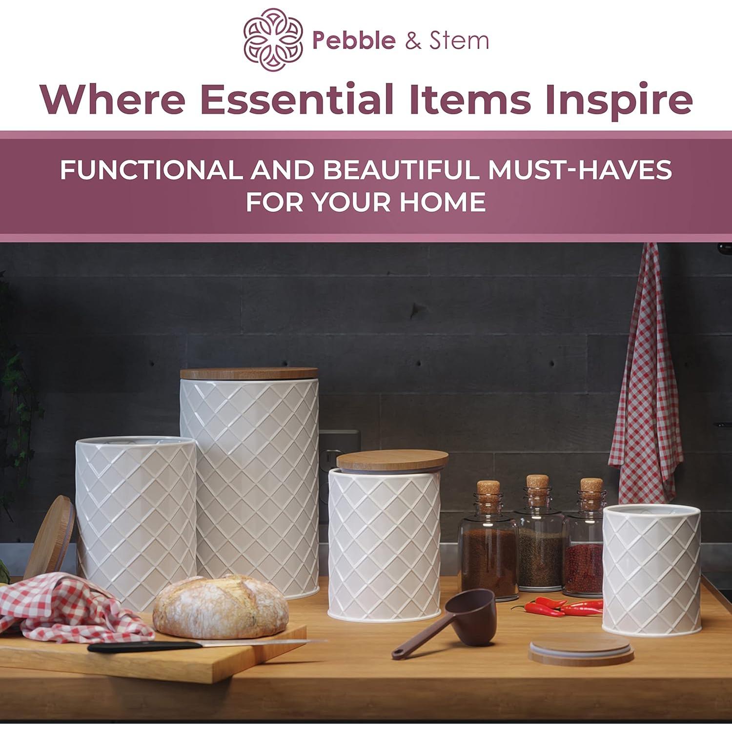 Conjunto de 4 Frascos de Metal Blanco Pebble & Stem Herméticos