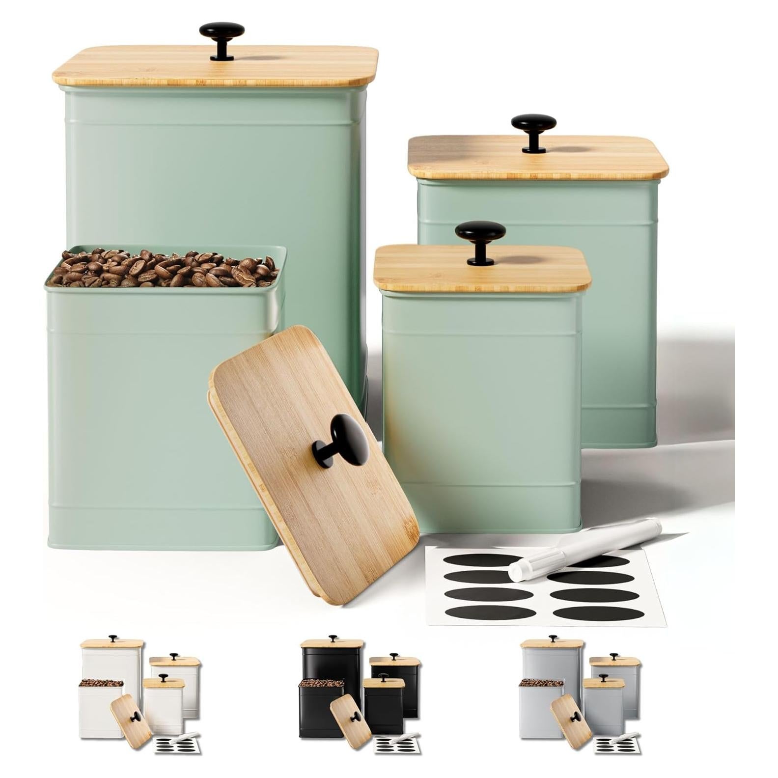 Juego de 4 Tarros de Cocina Herméticos HB Design Co. Verde Salvia