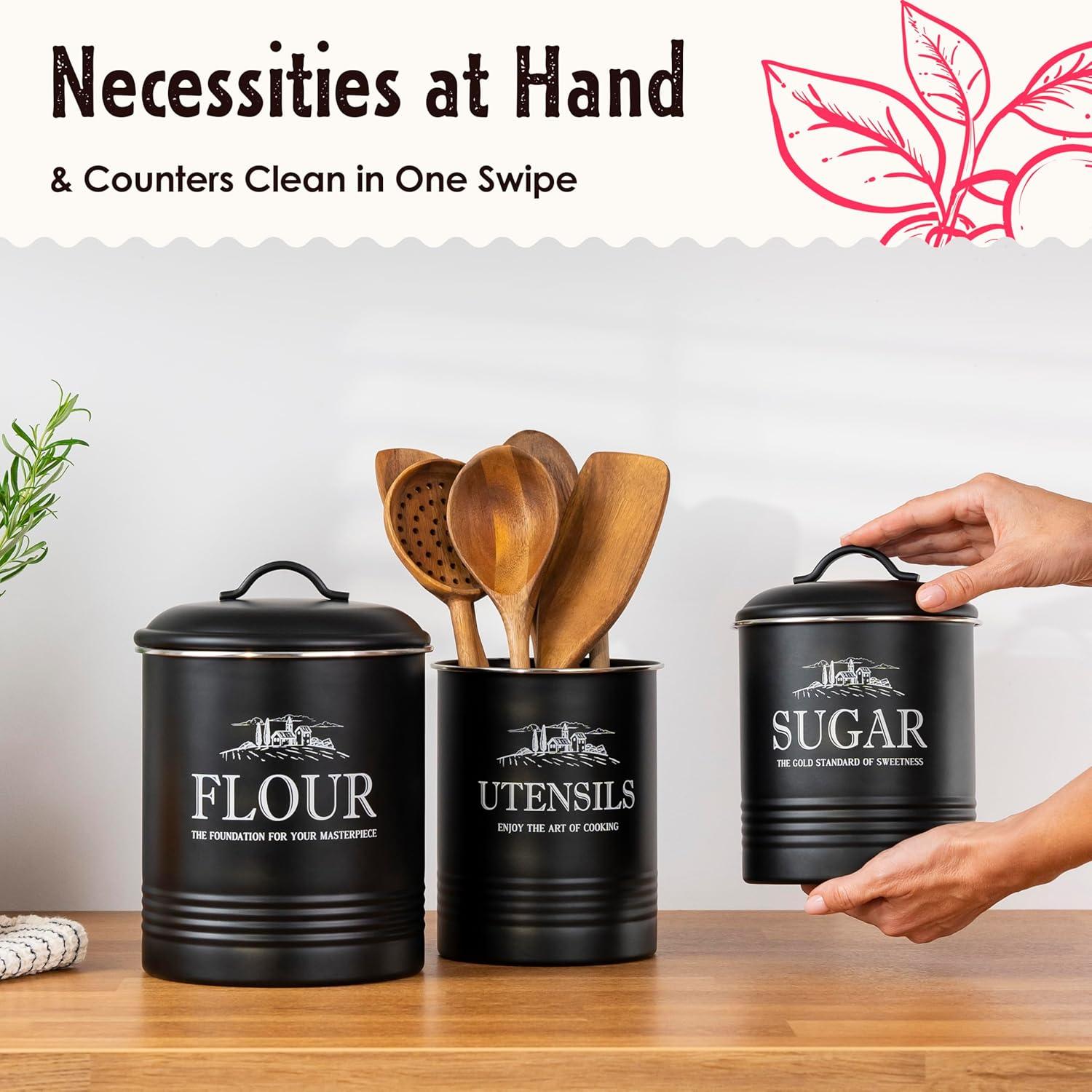 Set de 3 Latas Negras Herméticas para Cocina - noonberry