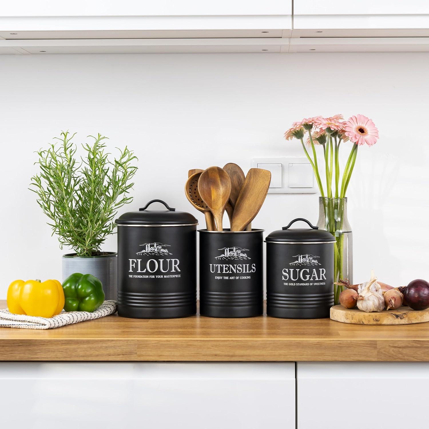 Set de 3 Latas Negras Herméticas para Cocina - noonberry