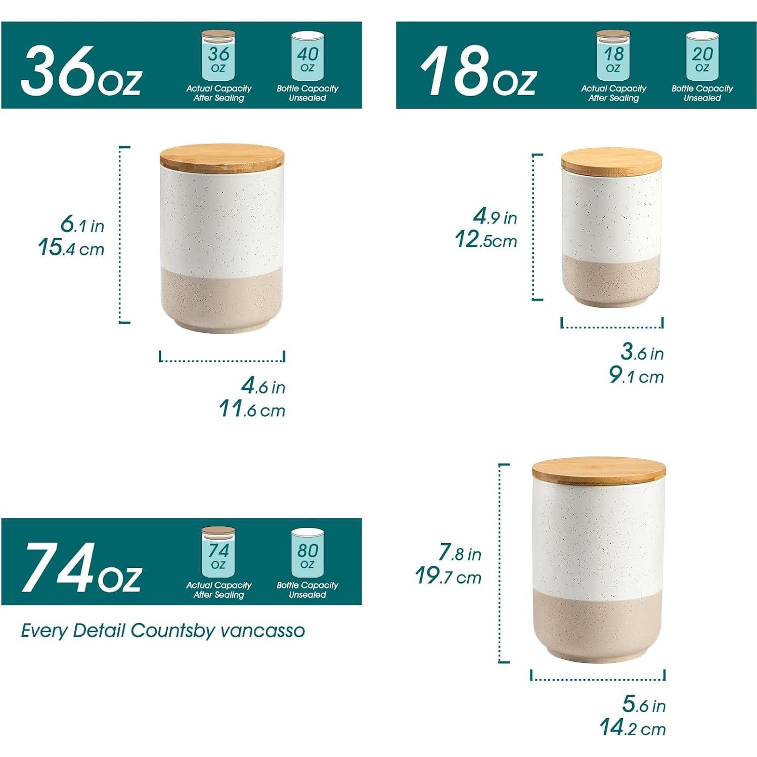 Juego de Tarros de Cerámica vancasso Sabine 3 Piezas Herméticos