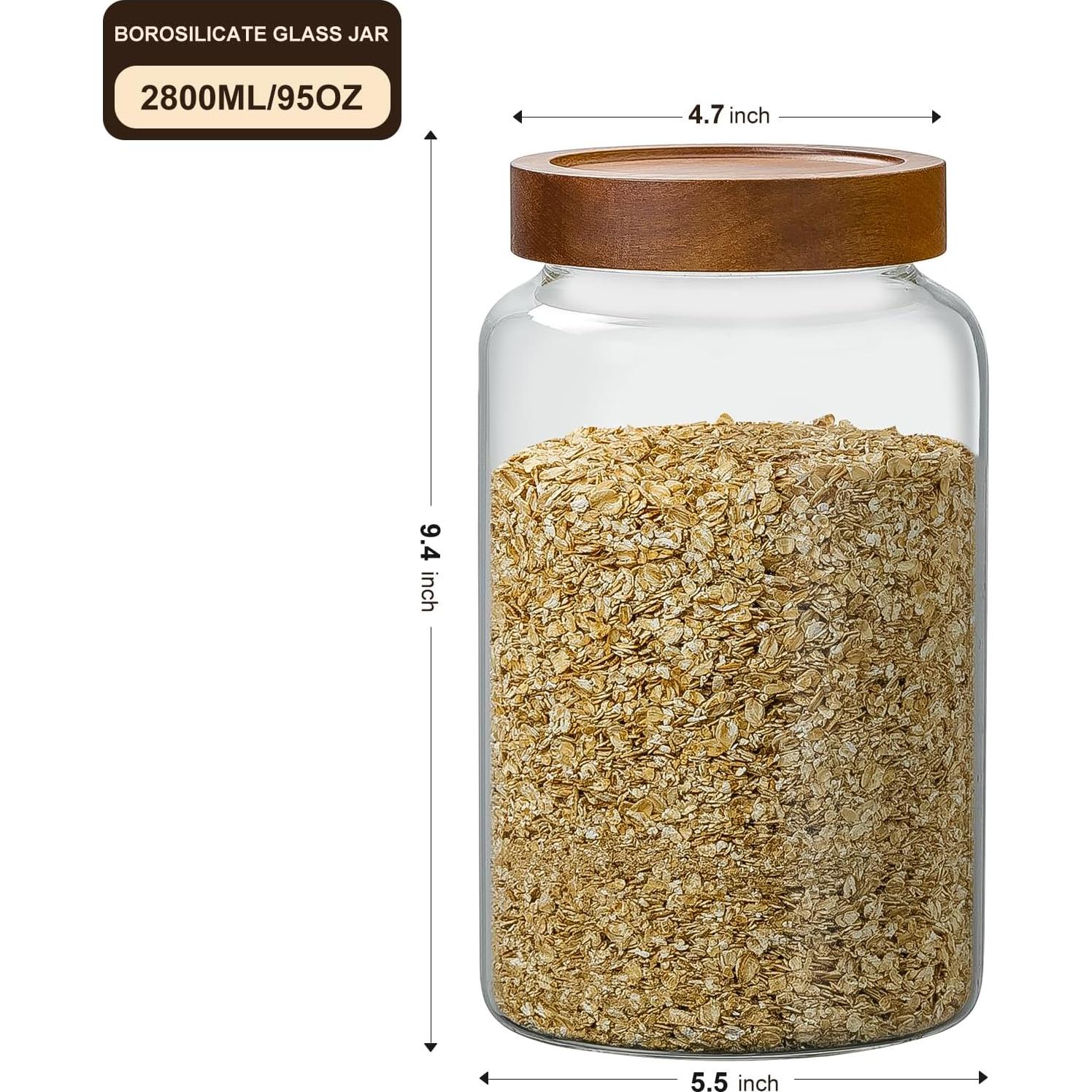 Tarro de Vidrio Grande Wissy&Konny 2800ml con Tapa Hermética y Etiquetas