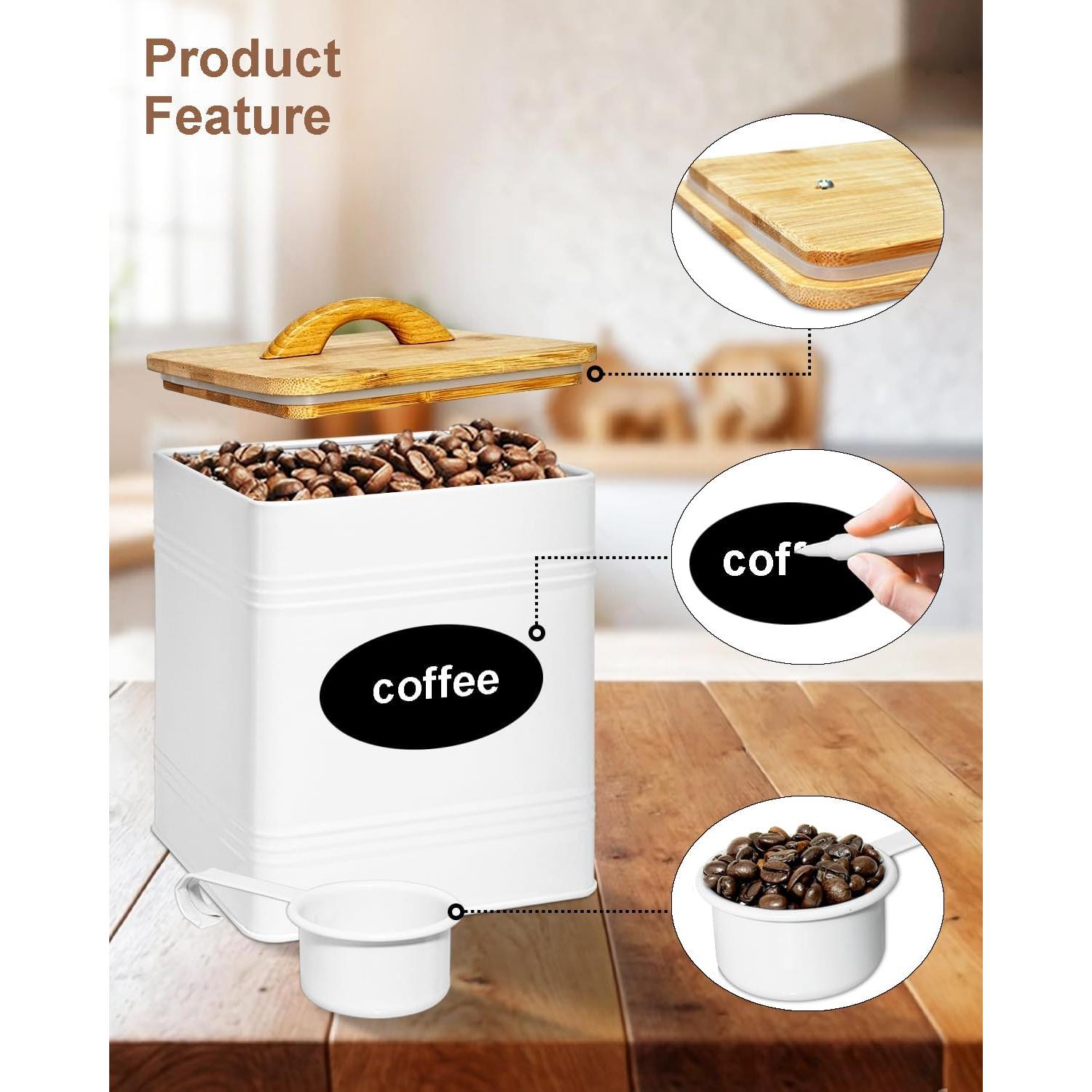 Juego de 3 Tarros de Almacenamiento Vensovo - Metal Blanco con Tapas de Bambú