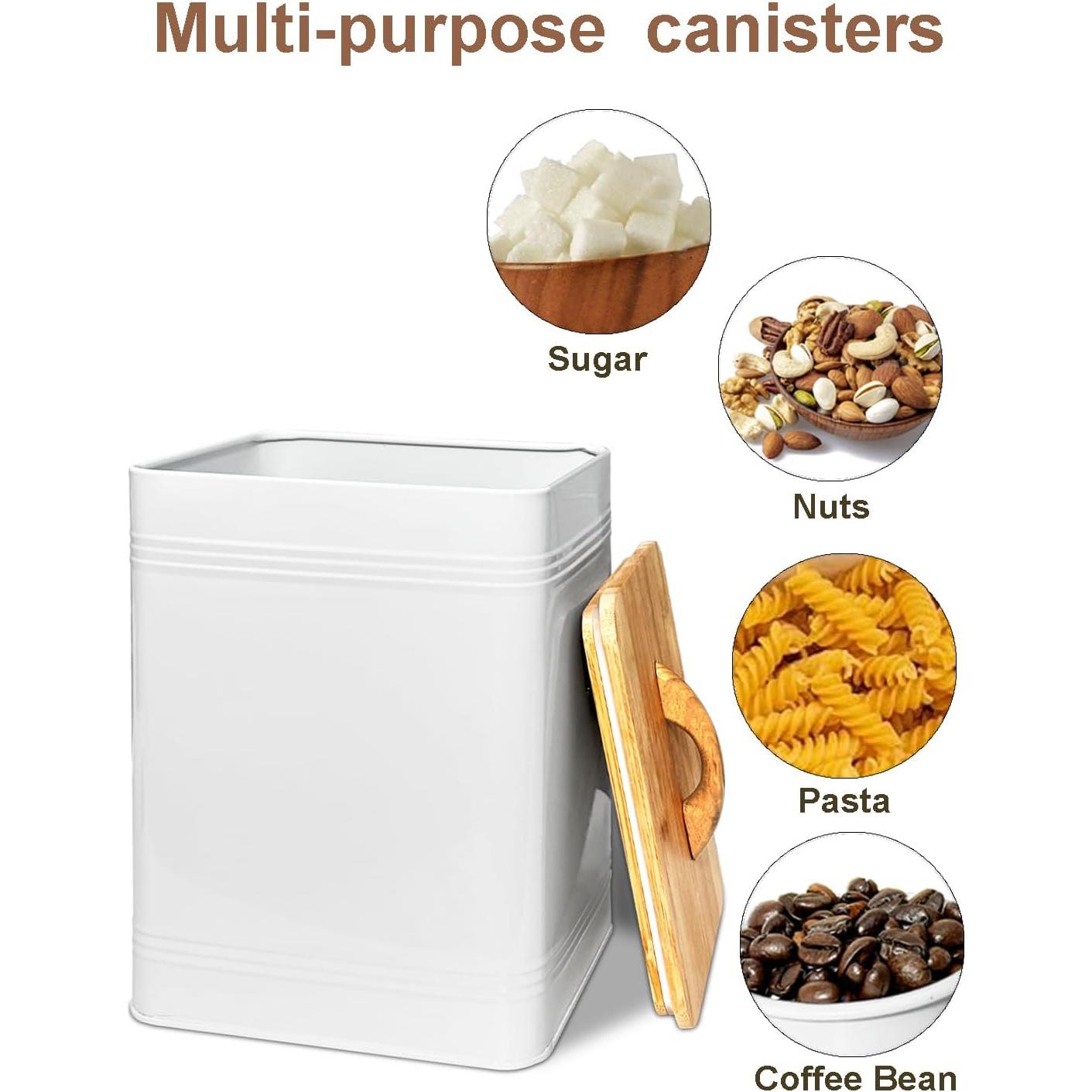 Juego de 3 Tarros de Almacenamiento Vensovo - Metal Blanco con Tapas de Bambú