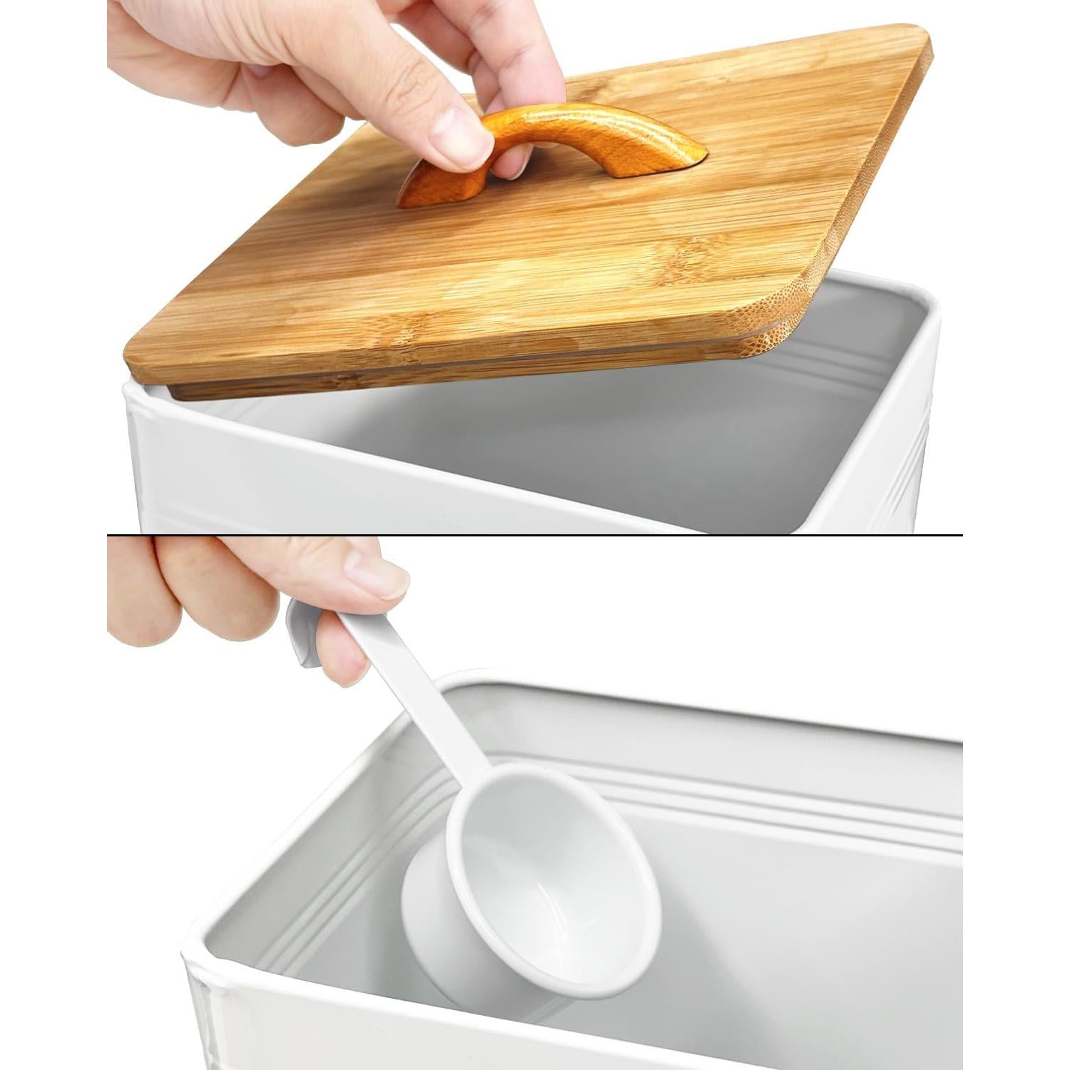 Juego de 3 Tarros de Almacenamiento Vensovo - Metal Blanco con Tapas de Bambú