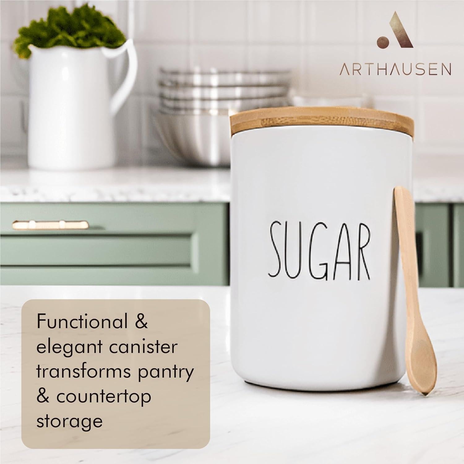 Frasco de Cerámica Hermético Arthausen 4 Tazas con Tapa de Bambú